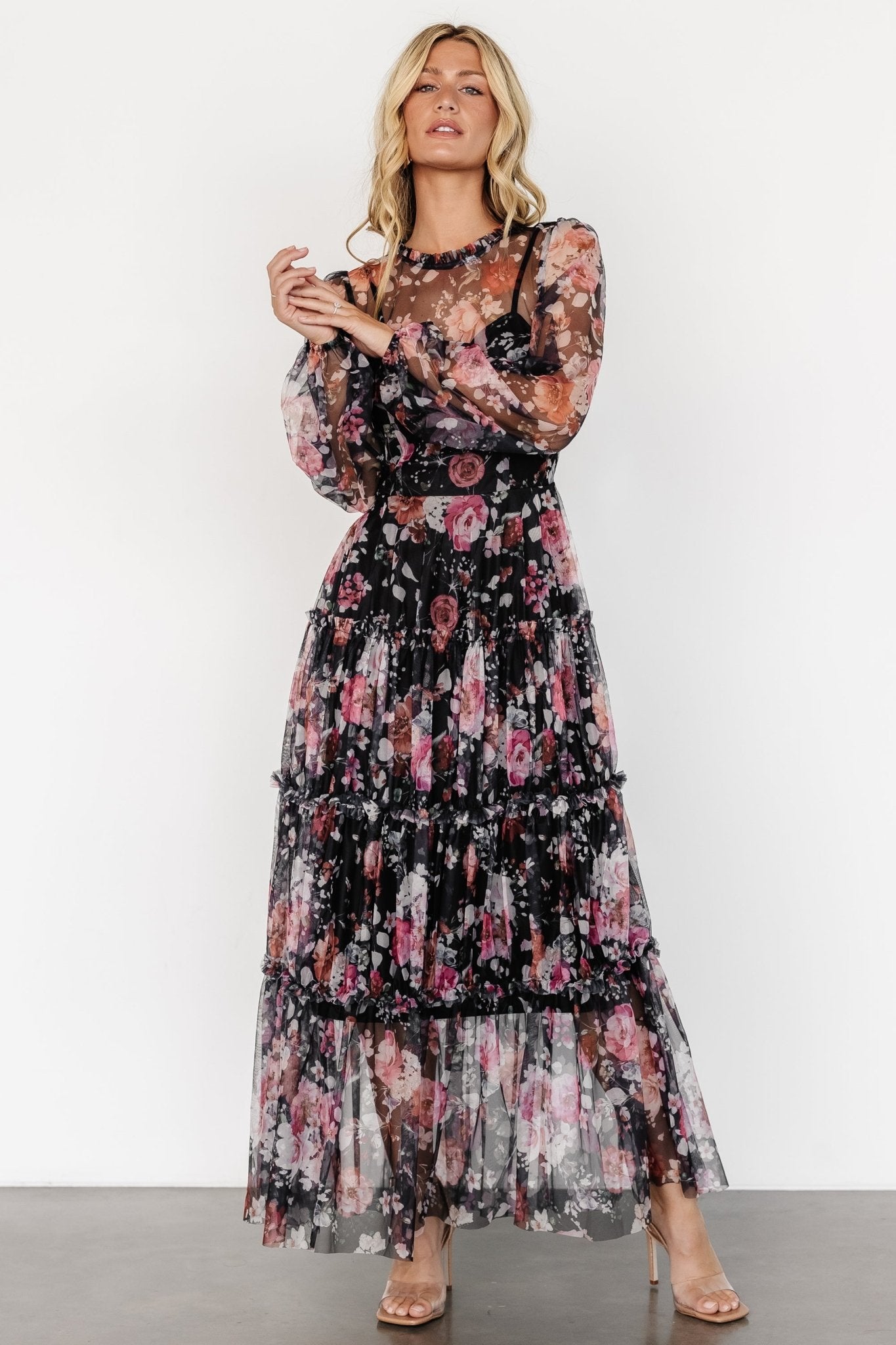 Stephanie Tiered Maxi Dress | Black Floral Affordable Cheap Online