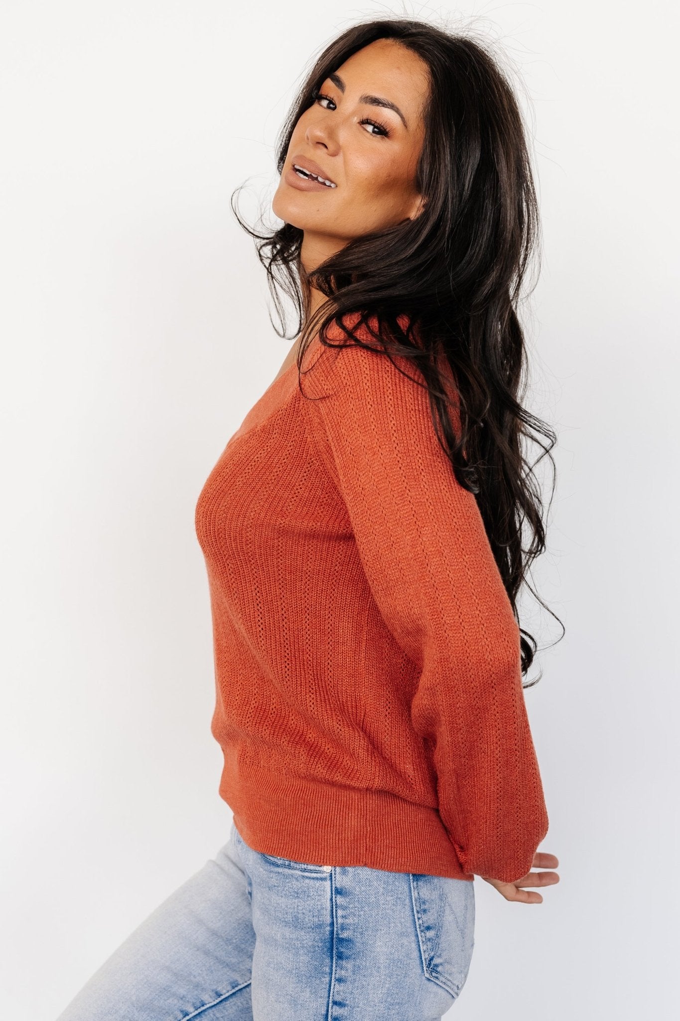 Ashby V Neck Sweater Top | Light Rust Discount Sale Online