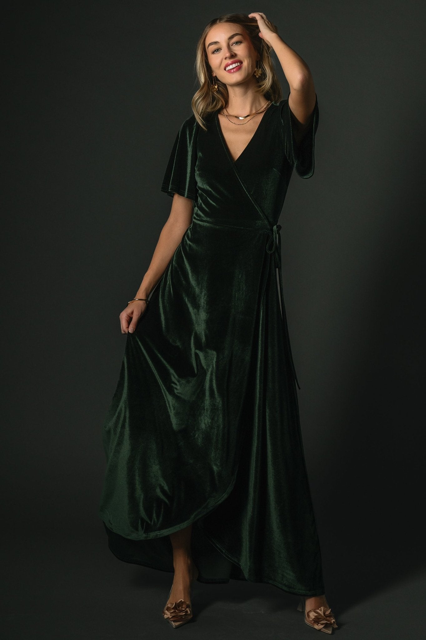 Katelyn Velvet Maxi Wrap Dress | Deep Green Official For Sale