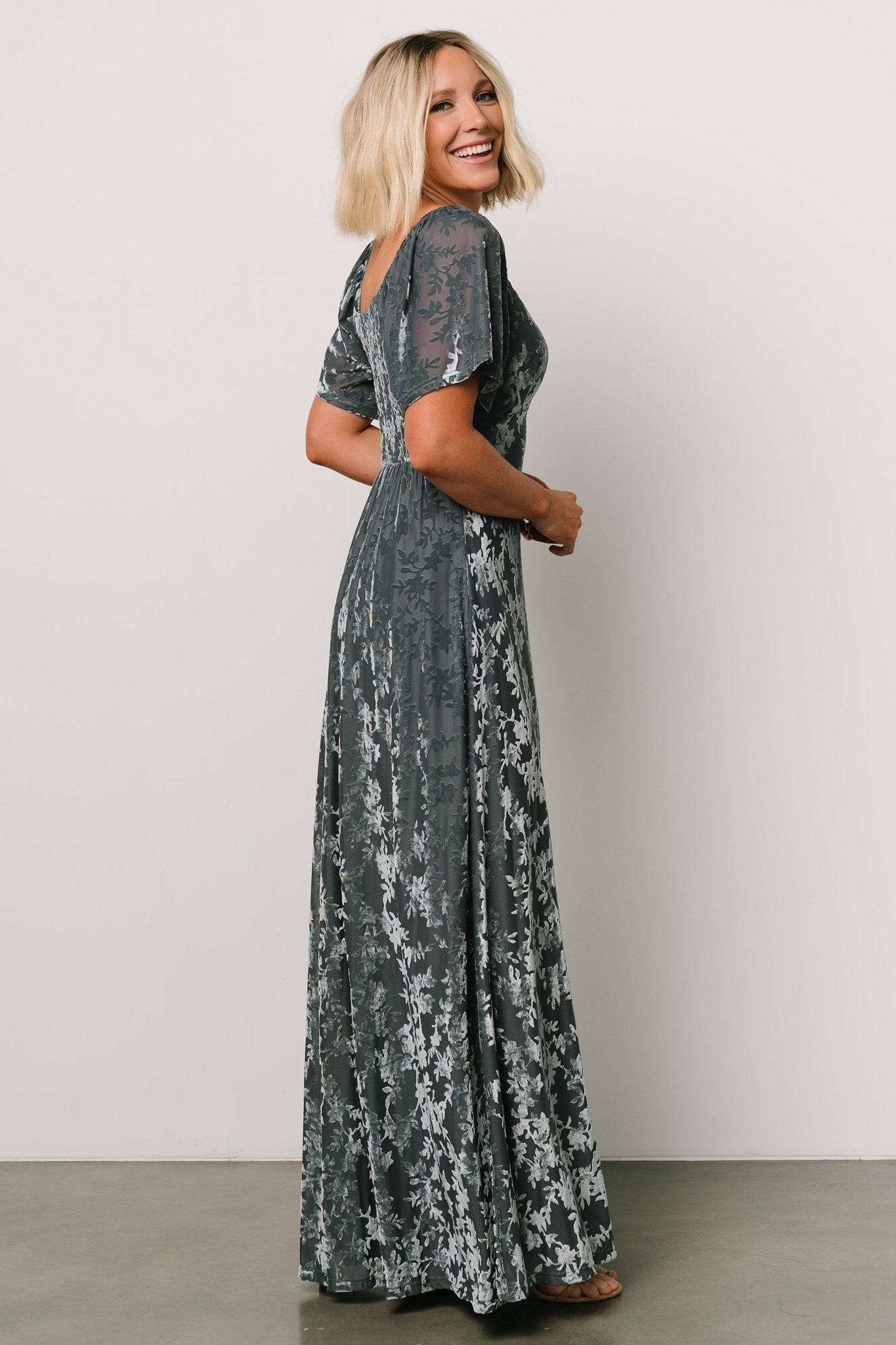 Everley Velvet Maxi Dress | Dusty Blue Clearance Clearance