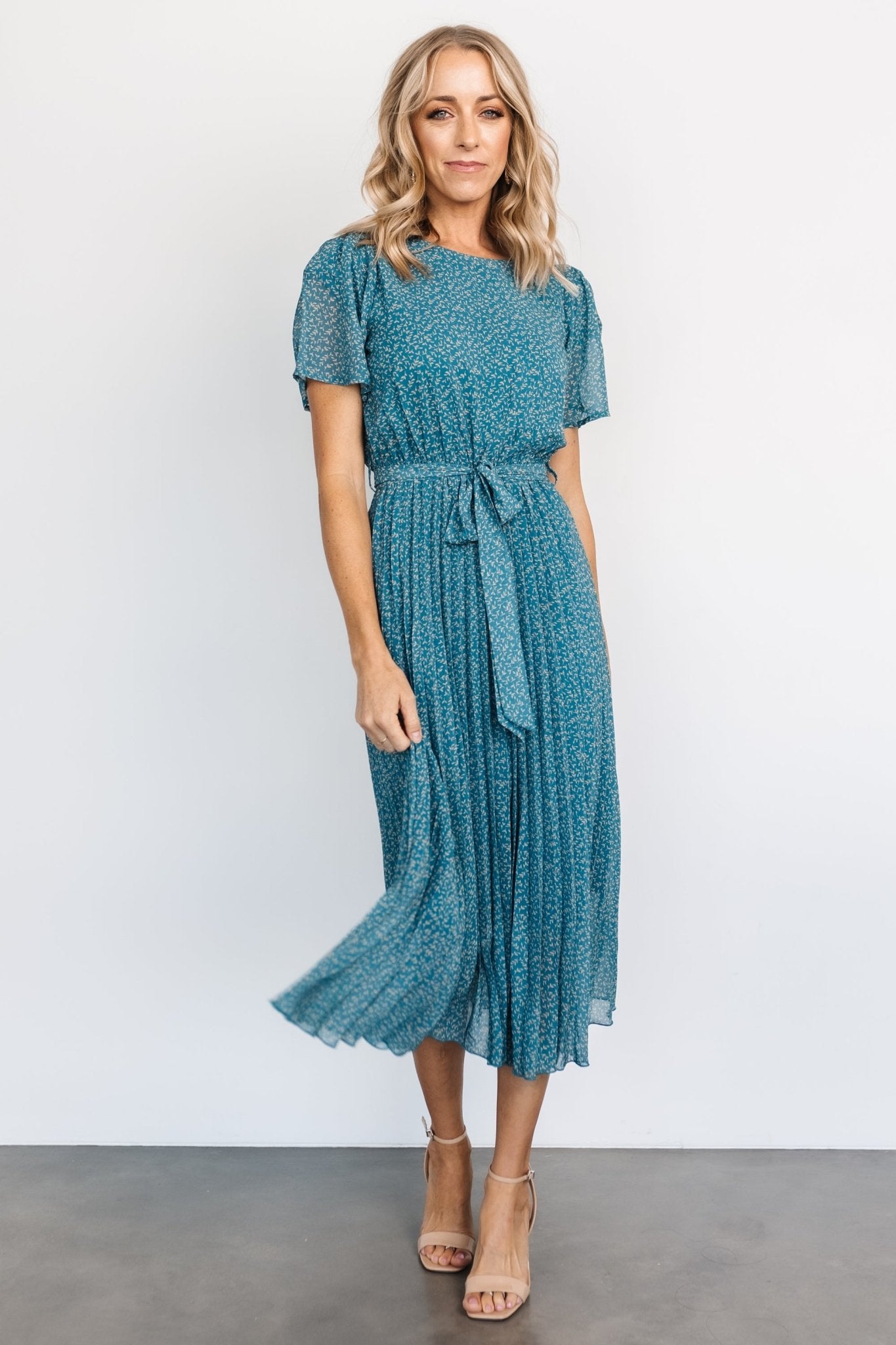 Prim Pleated Dress | Persian Blue Print Discount Best Pices