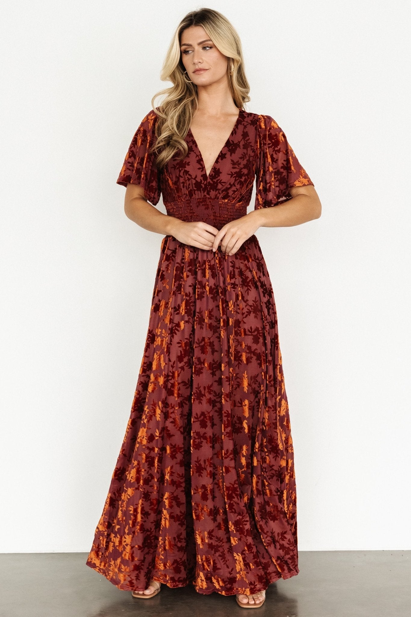 Veronica Velvet Maxi Dress | Rust With Paypal Free Shipping