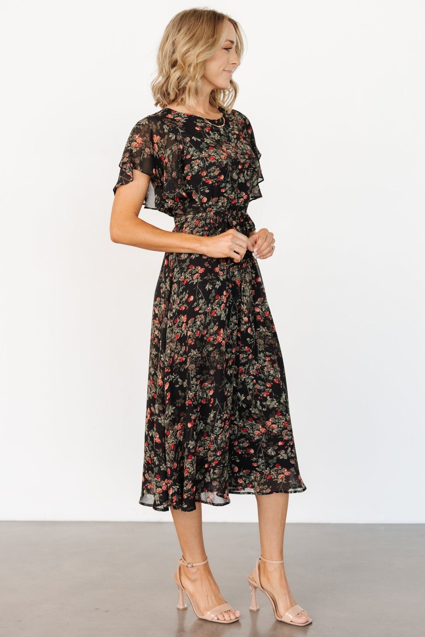 Laurel Midi Dress | Black + Red Floral Best Place To Buy Online