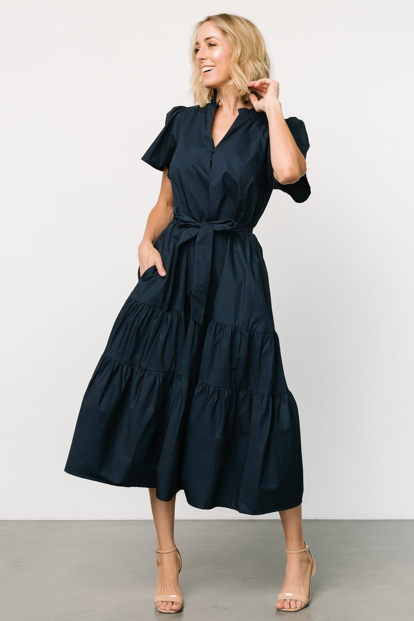 Providence Poplin Dress | Navy How Much For Sale