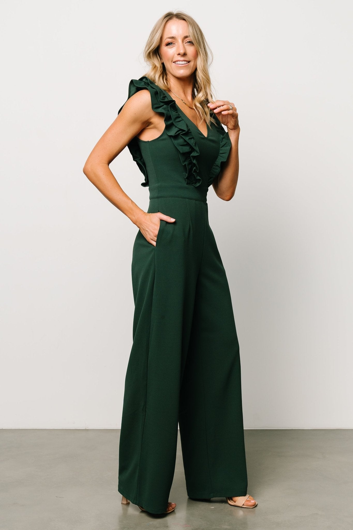 Descanso Ruffle Jumpsuit | Dark Green Clearance Wiki