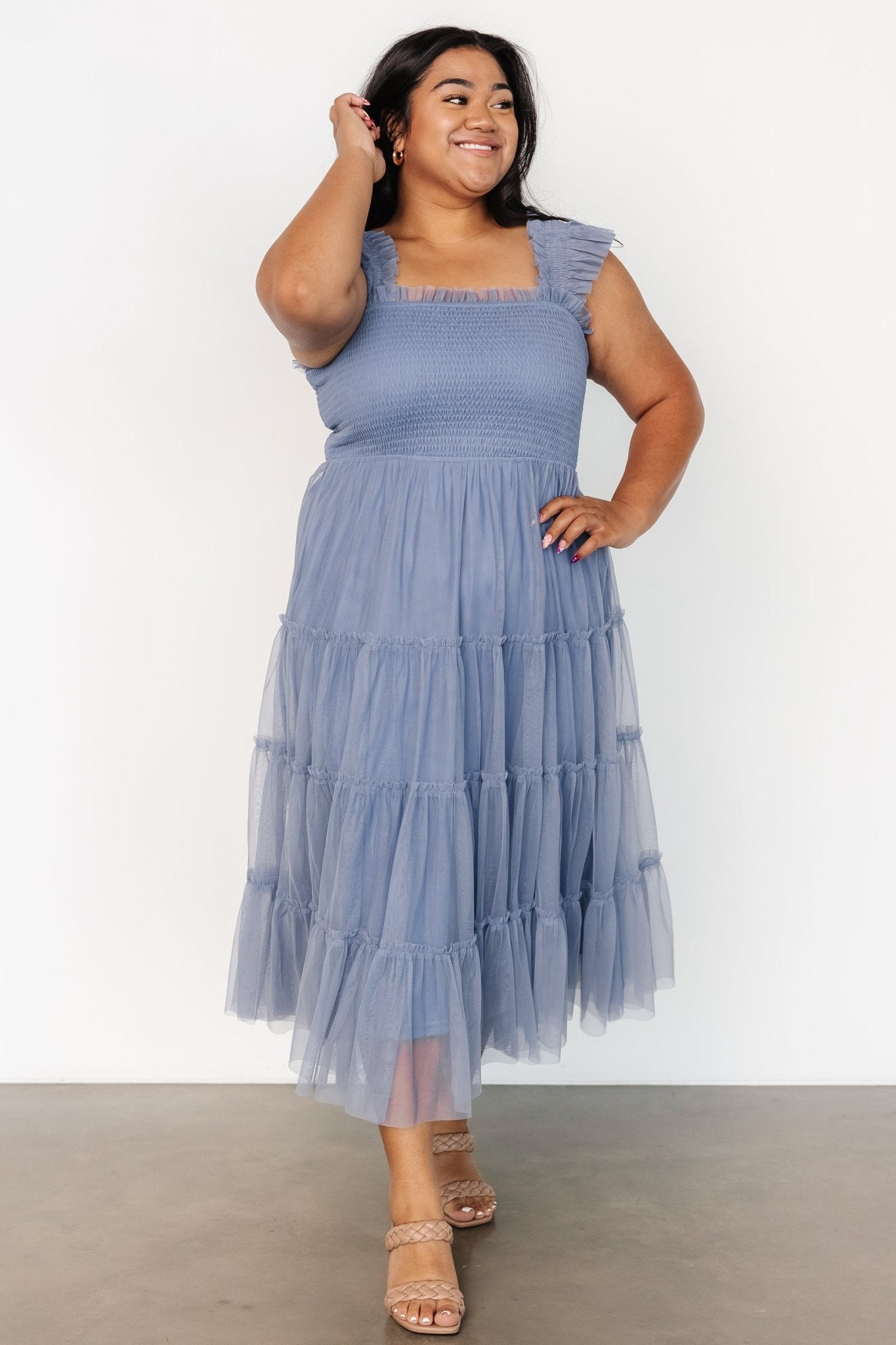 Emma Smocked Tulle Dress | Slate Blue Reliable Sale Online