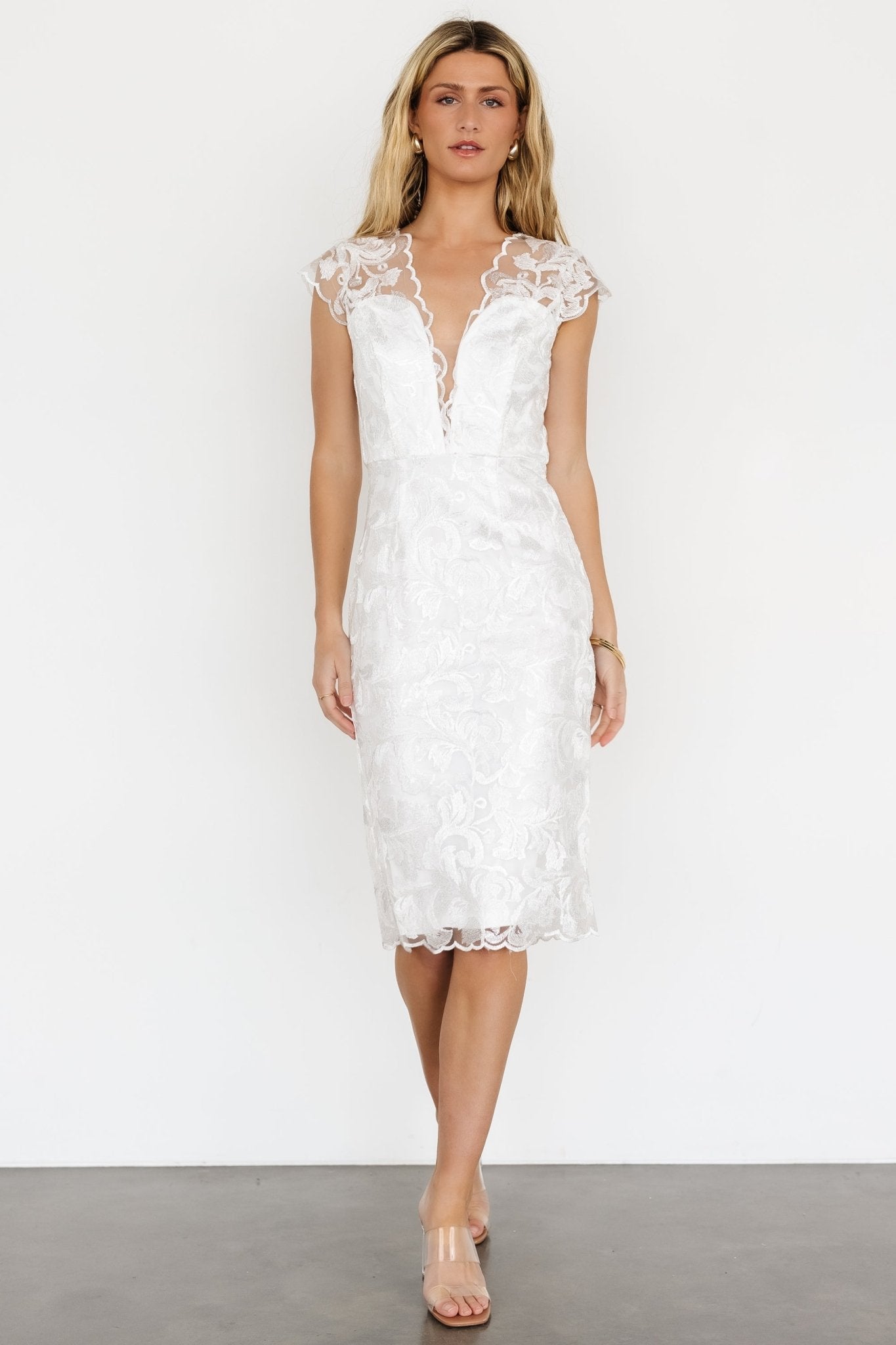 Jacqueline Embossed Midi Dress | White Free Shipping Cheap