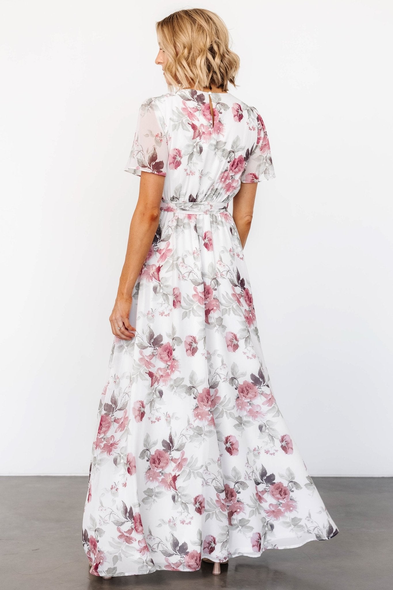 Naomi Short Sleeve Maxi Dress | Off White + Rose Floral Sale Best Sale