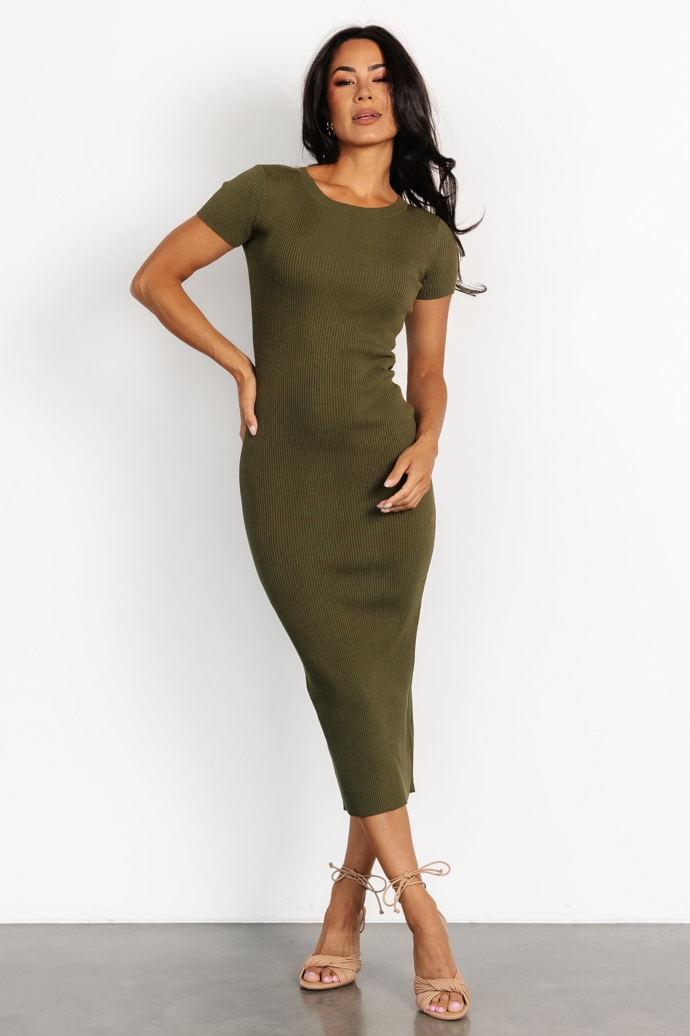 Dana Ribbed Midi Dress | Olive Cheap Sale Looking For