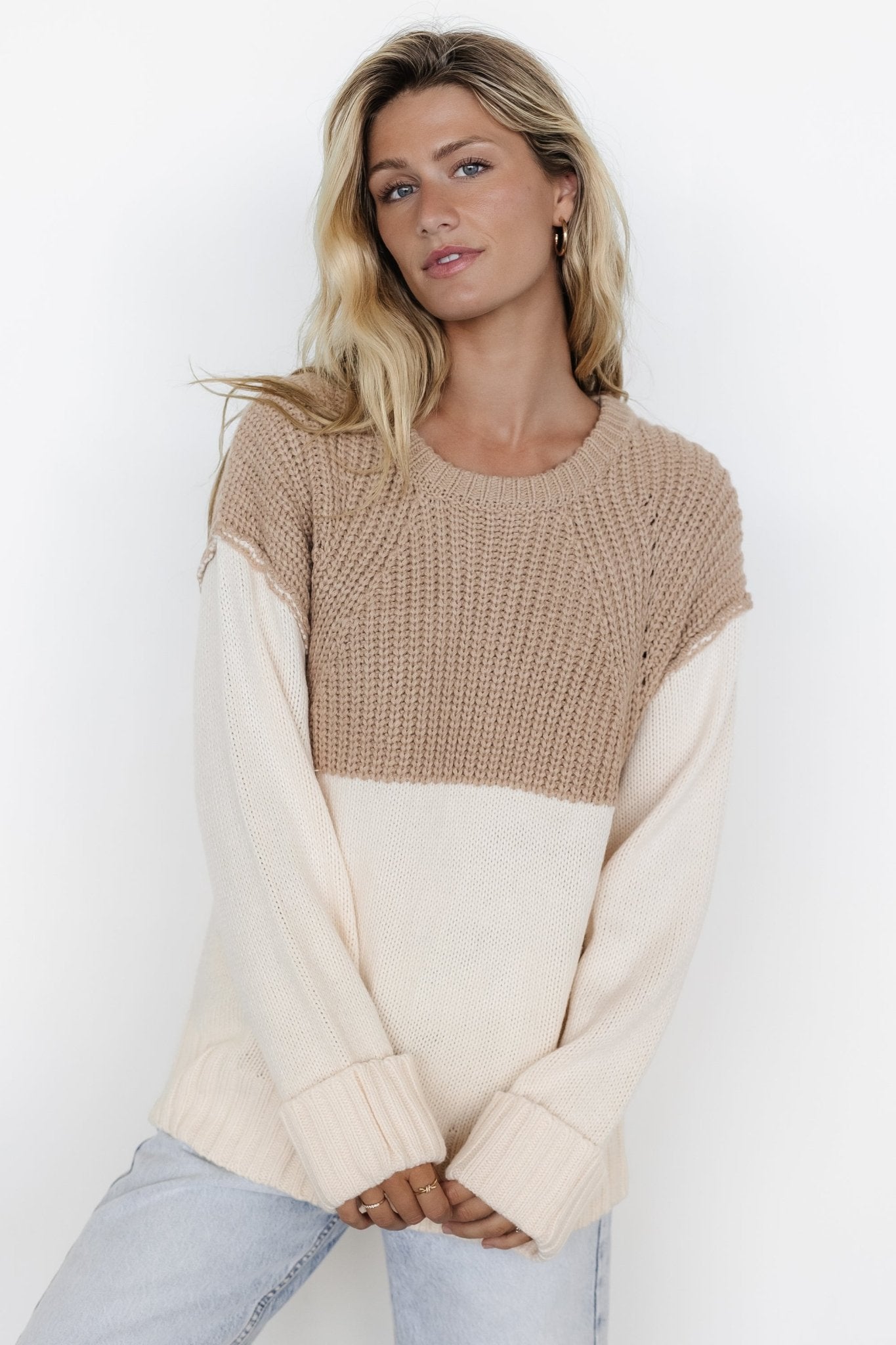 Mabel Cuffed Sweater | Cream + Taupe Sale 100% Guaranteed