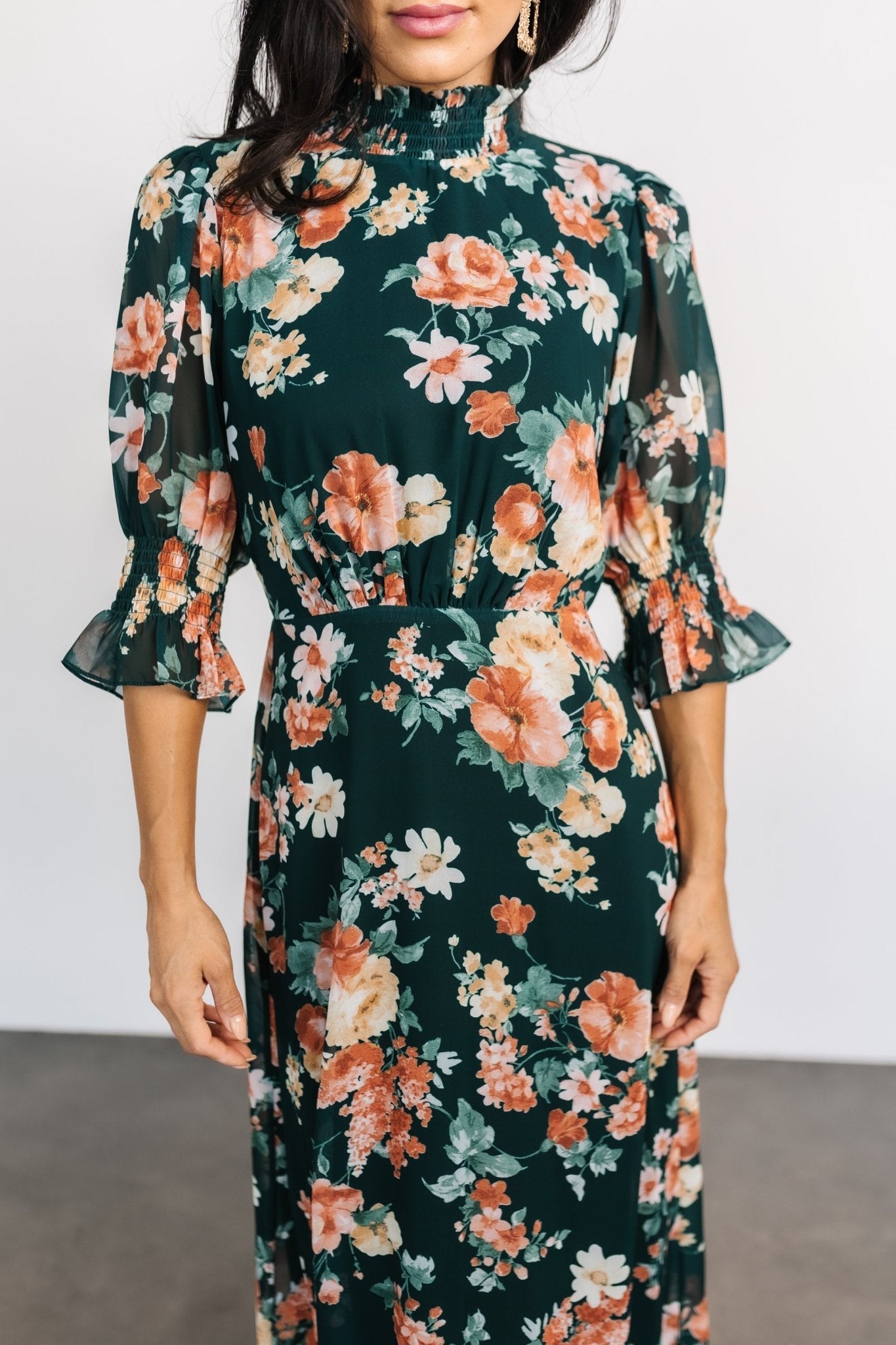 Marie Mock Neck Maxi Dress | Dark Green Floral Cheap Wholesale