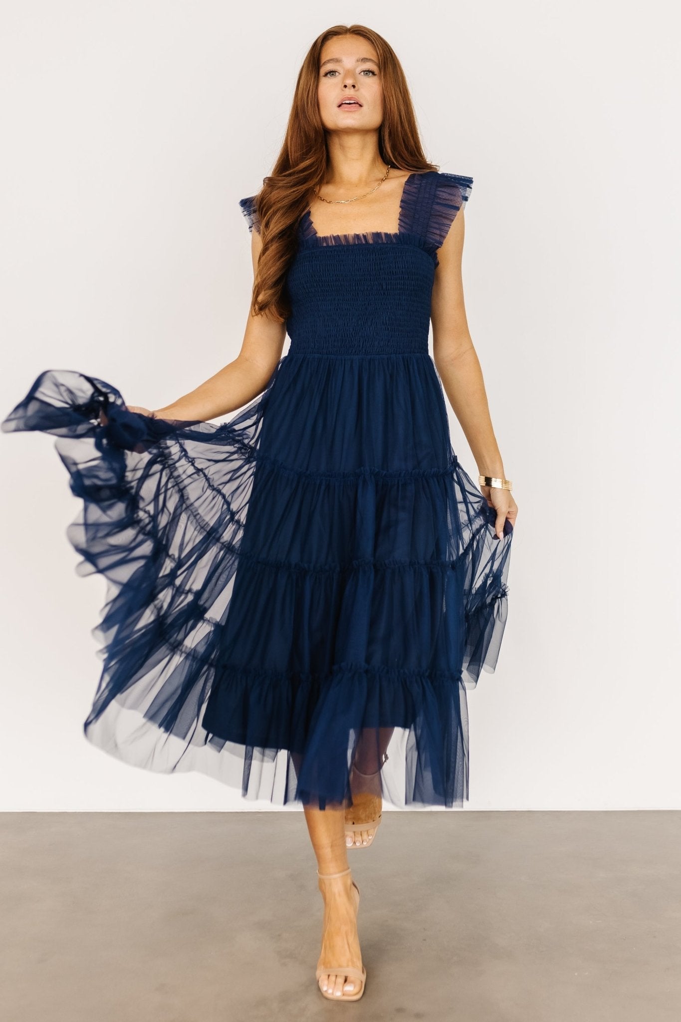 Emma Smocked Tulle Dress | Navy Outlet Manchester