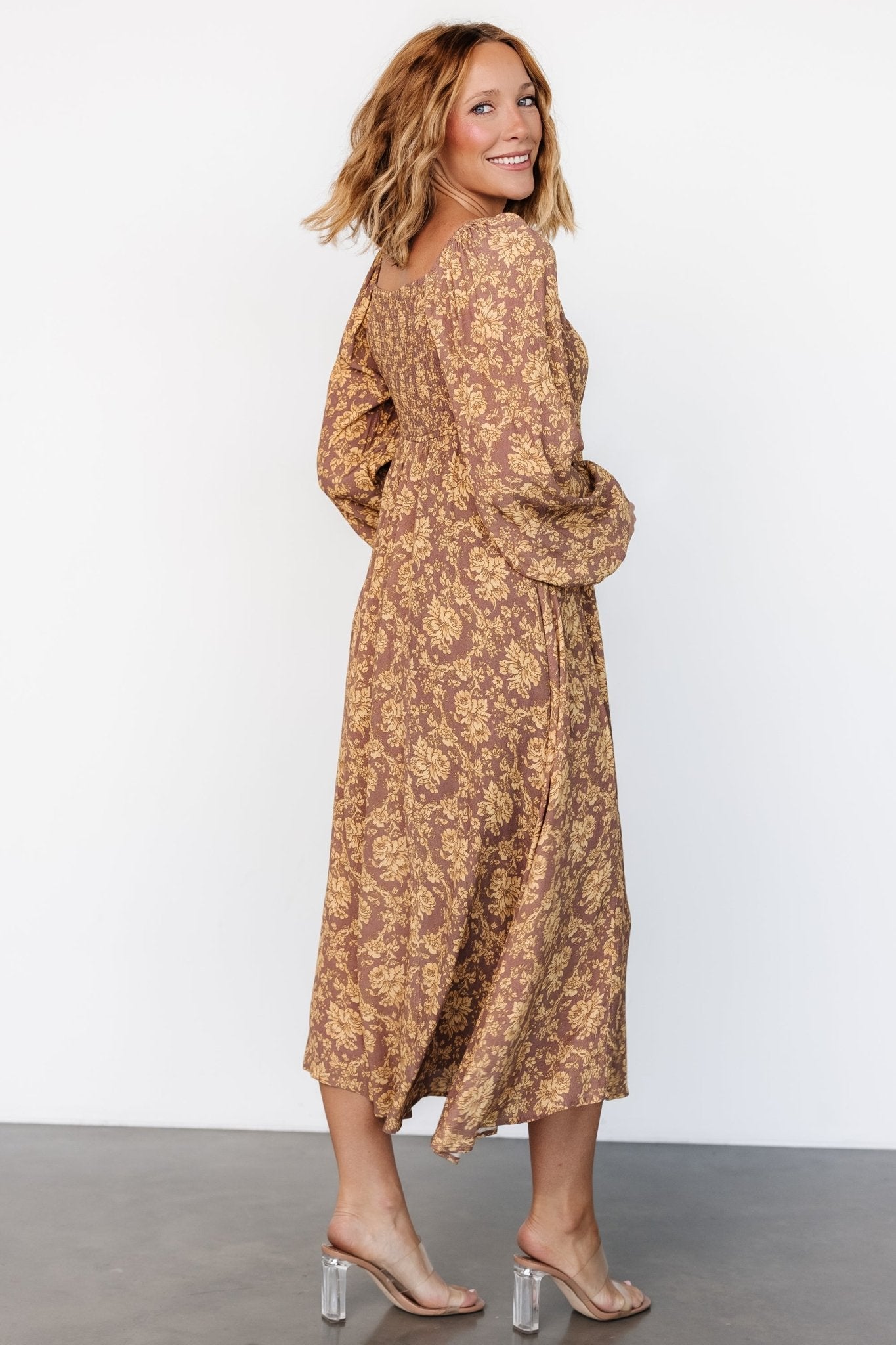 McKinney Dress | Brown + Gold Floral Clearance Get To Buy