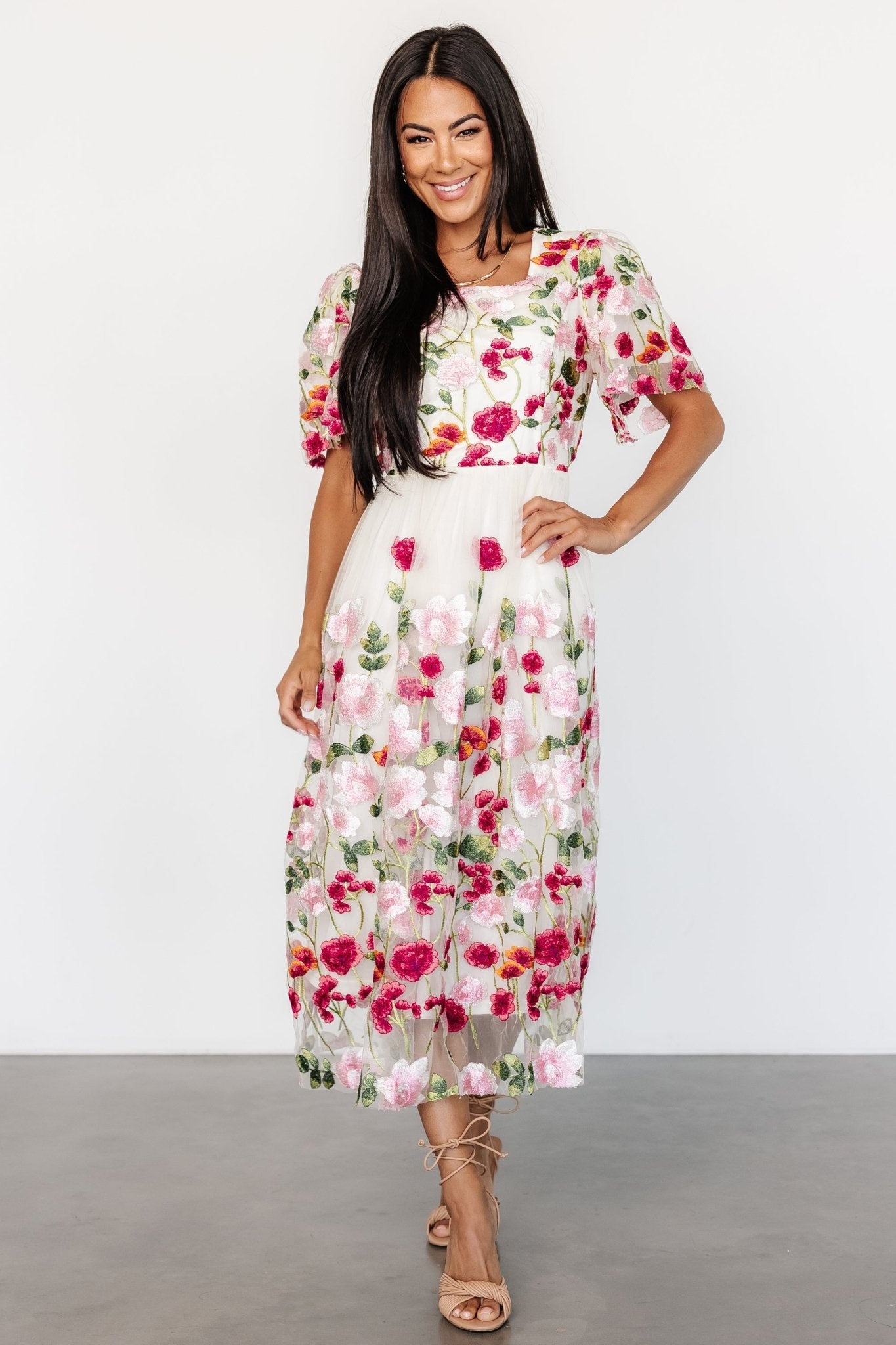 Anastasie Floral Embroidered Dress | Pink Multi Sale With Paypal