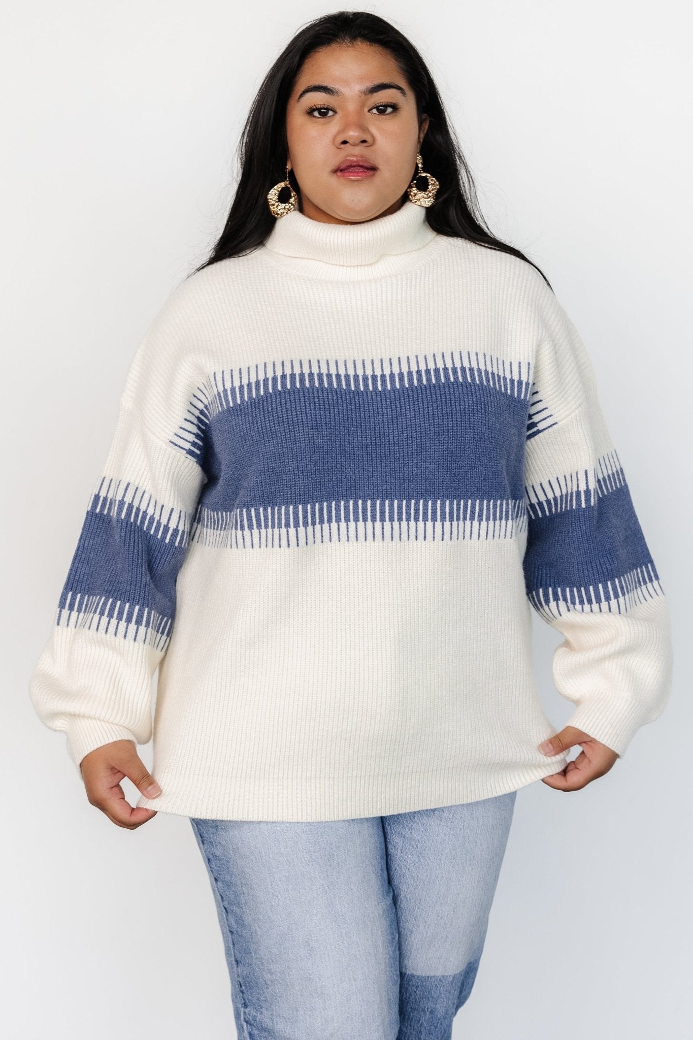 Antonov Turtle Neck Sweater | Blue + Cream Outlet Cheap Online