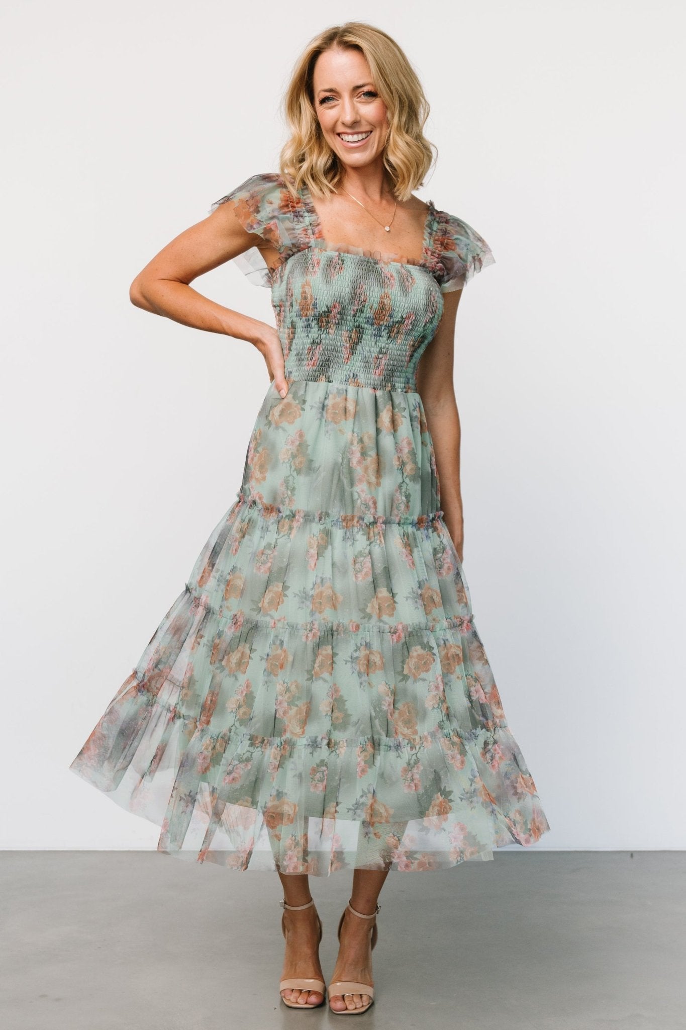 Clementine Tulle Midi Dress | Sage Multi Floral Free Shipping Pices