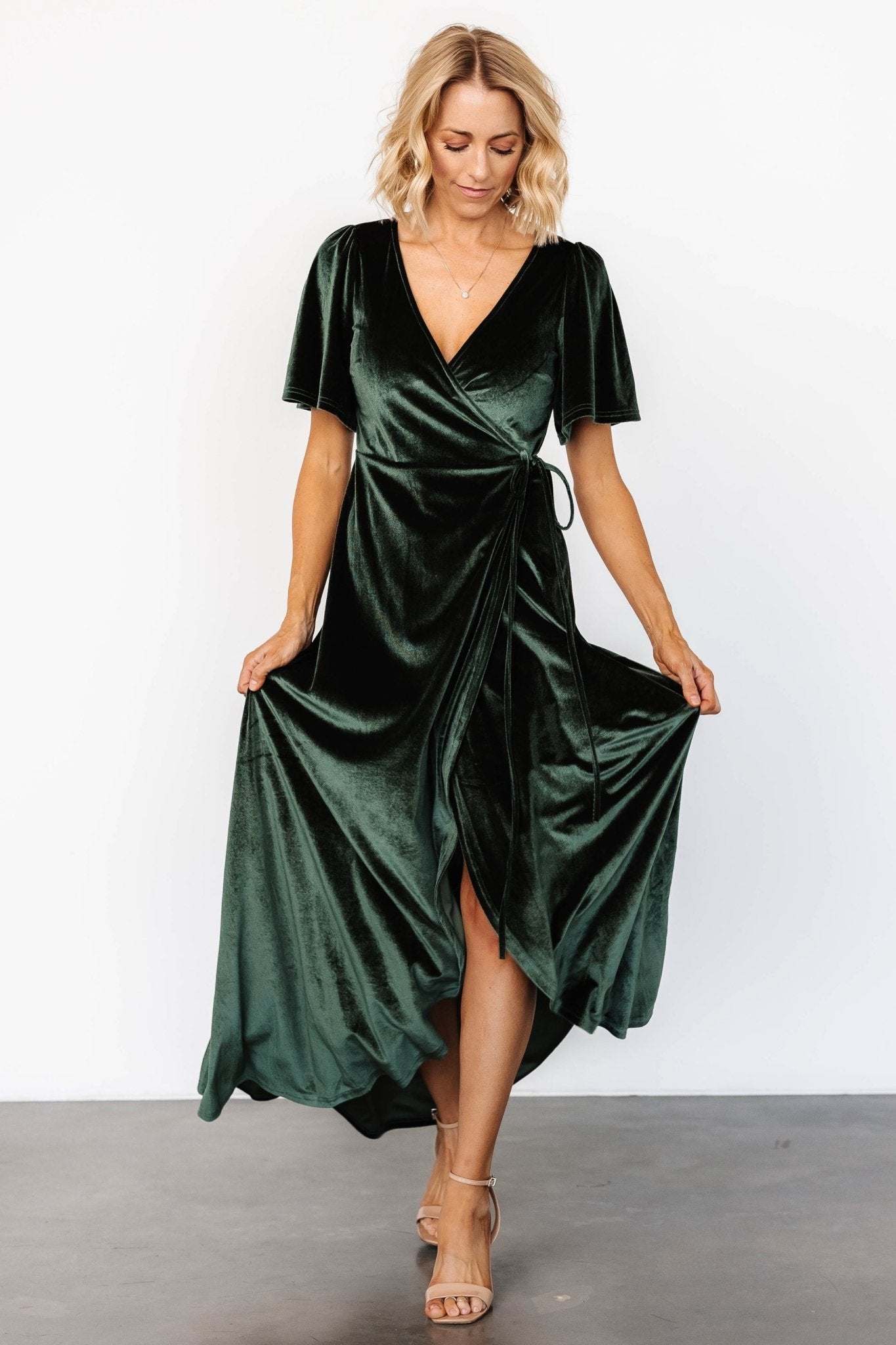 Katelyn Velvet Maxi Wrap Dress | Deep Green Official For Sale