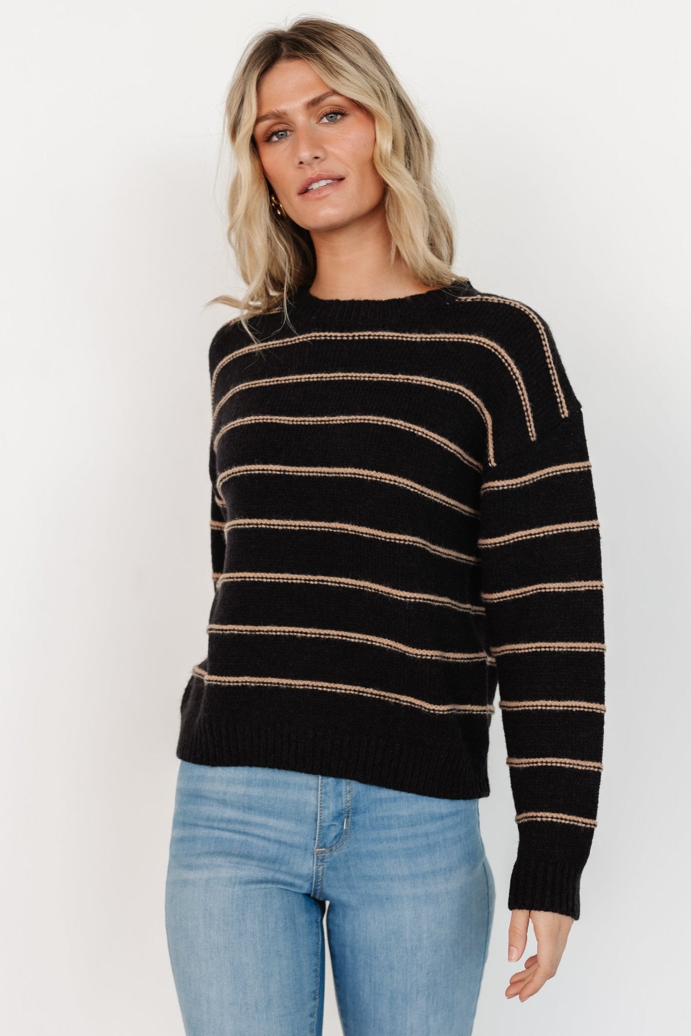 Alanis Stripe Sweater | Black + Camel Free Shipping Fashionable