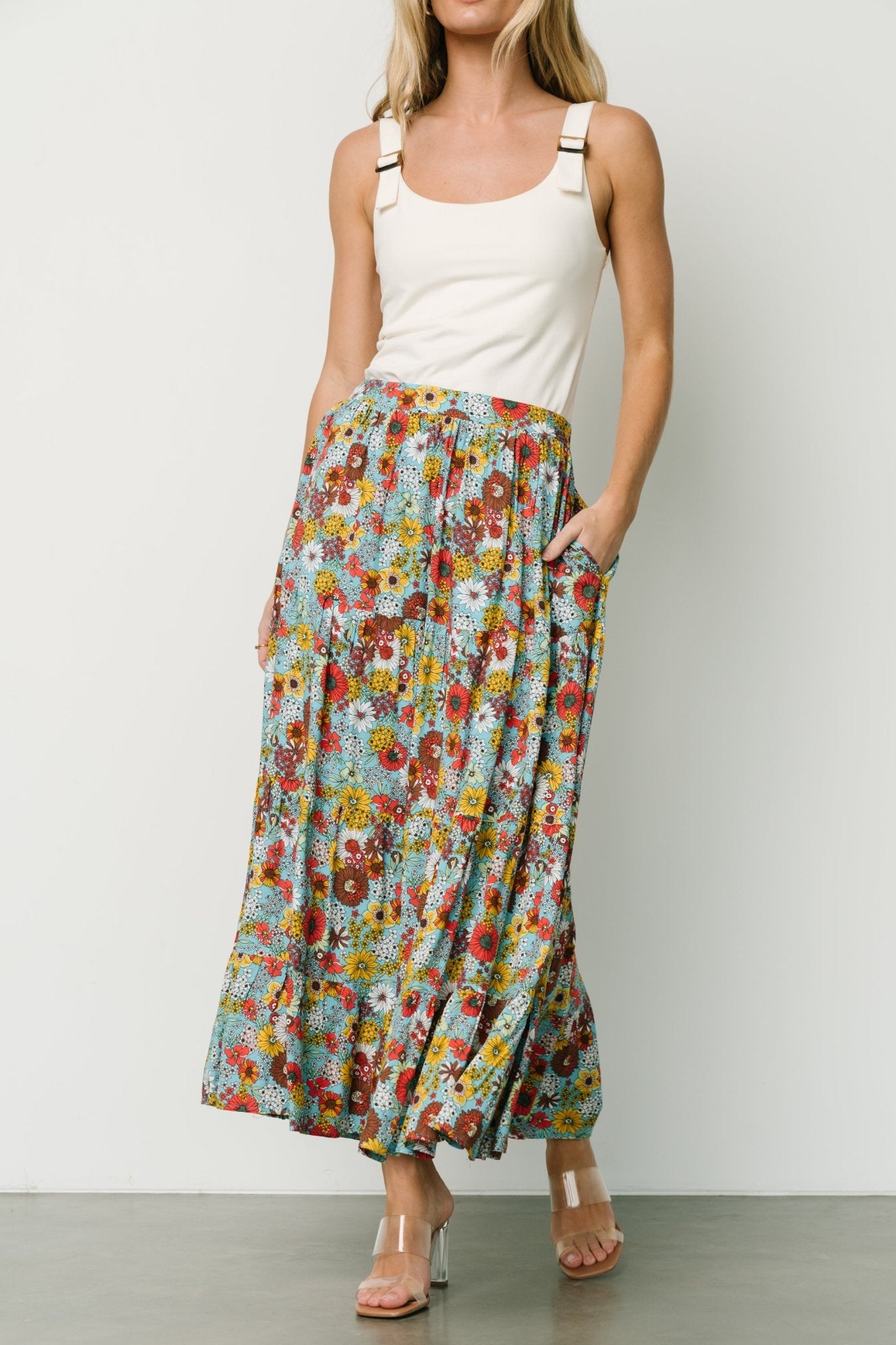 Reilly Maxi Skirt | Teal Flower Print Buy Cheap Reliable