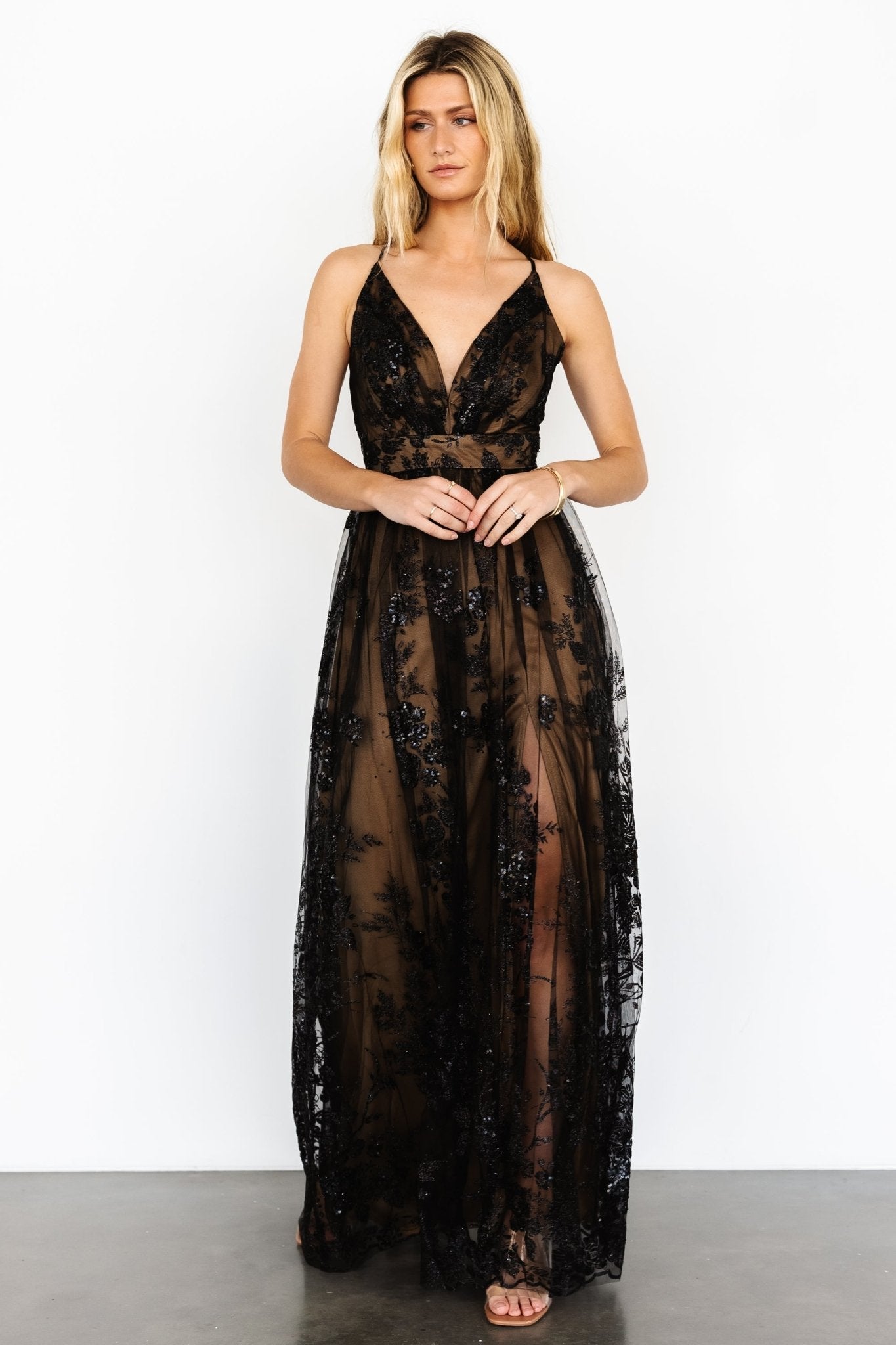 Lucienne Shimmer Maxi Gown | Black + Nude Sale Big Discount