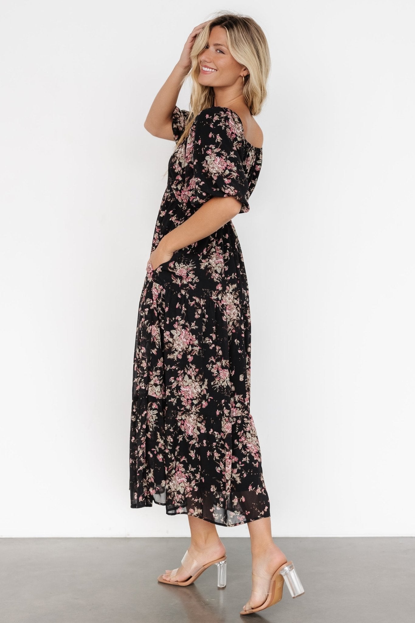 Evelette Dress | Black + Mauve Floral Sale Explore