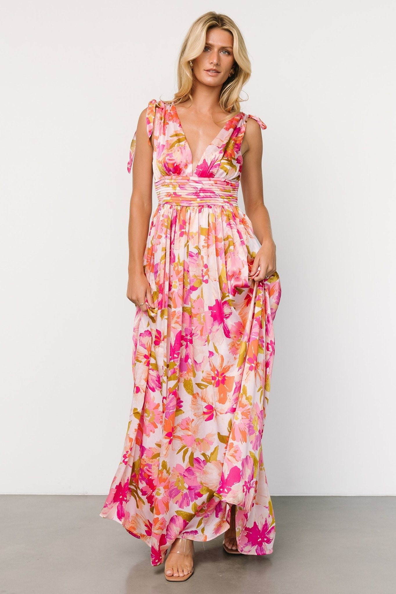 Zoe Tie Maxi Dress | Pink Multi Popular Sale Online