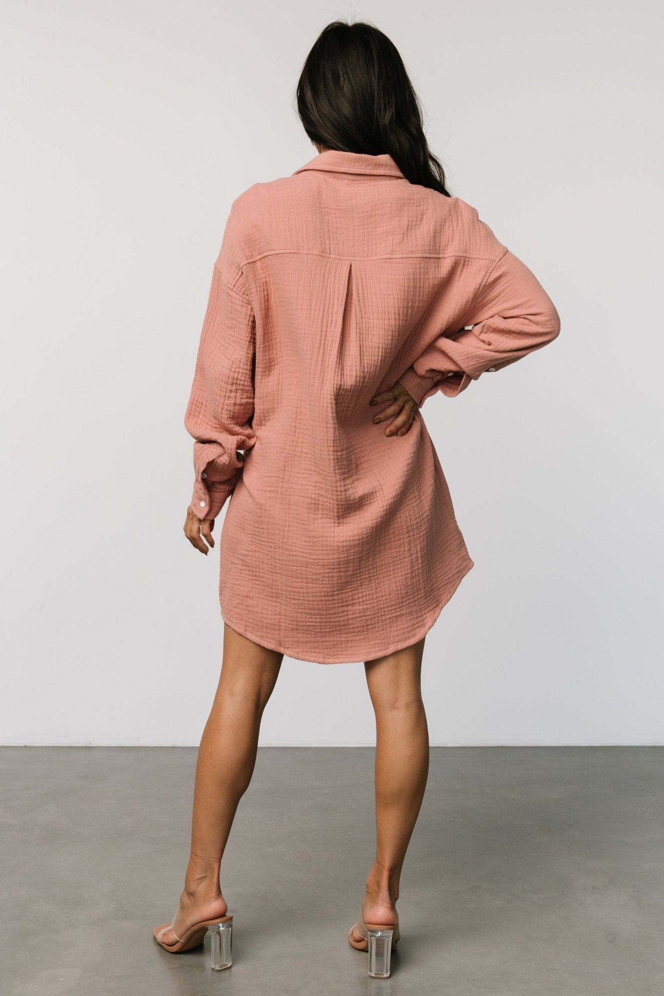 Andres Button Shirt Dress | Dusty Rose Clearance Supply