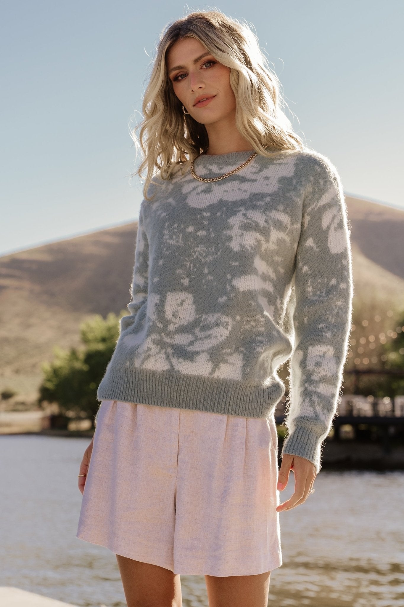 Fairbanks Sweater | Blue Sage Print Quality Free Shipping