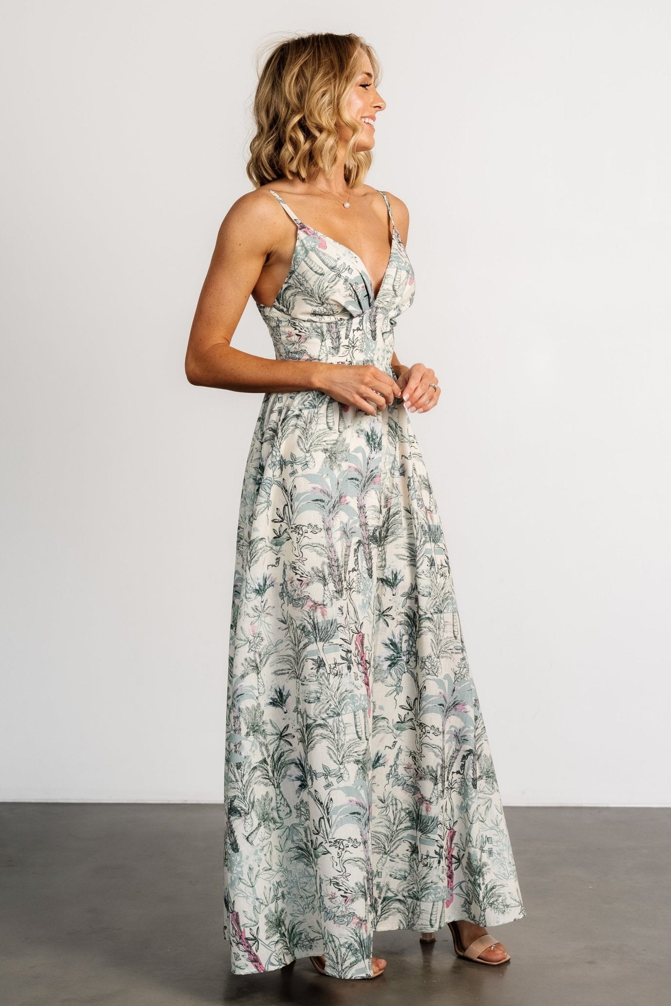 Naia Maxi Dress | Natural + Sage Print View