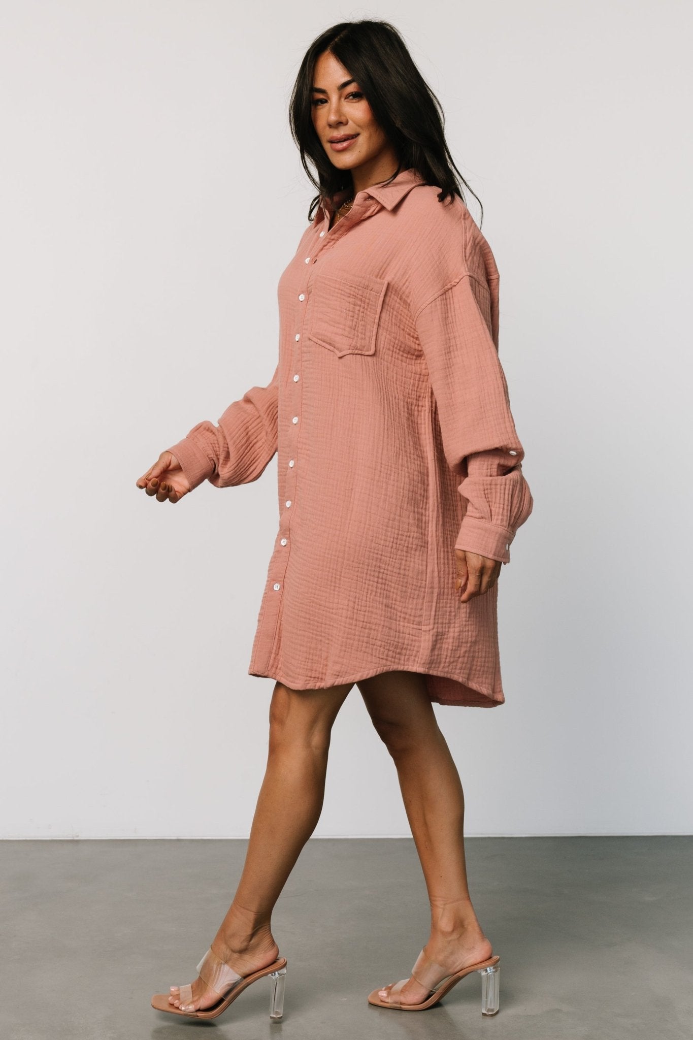 Andres Button Shirt Dress | Dusty Rose Clearance Supply