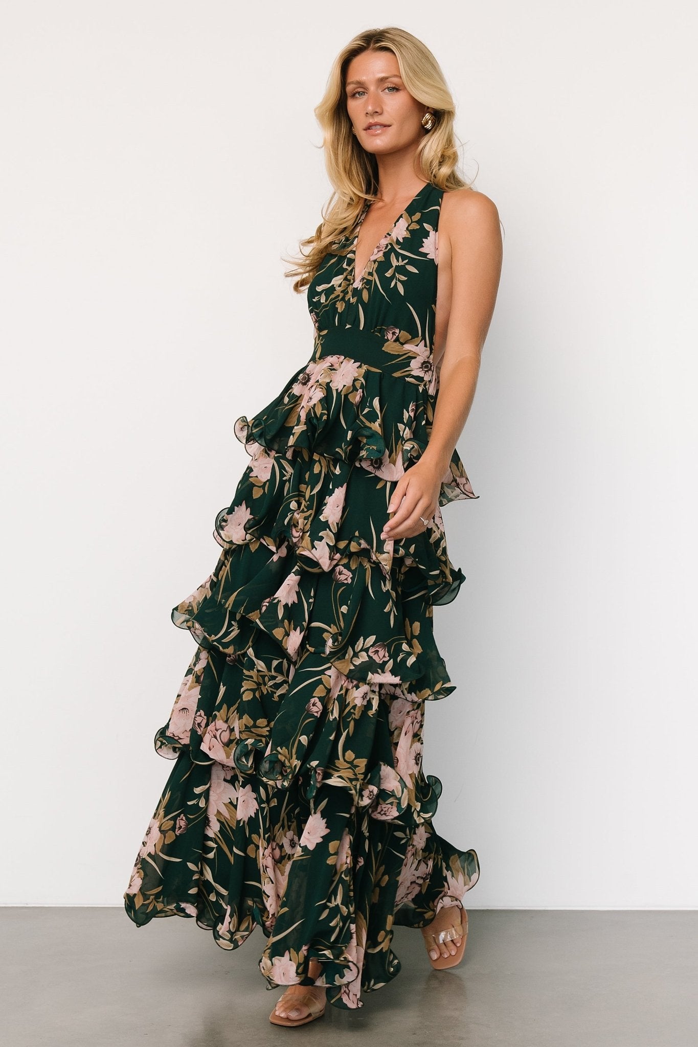 Jesslyn Open Back Tiered Maxi Dress | Green + Pink Eastbay Cheap Online