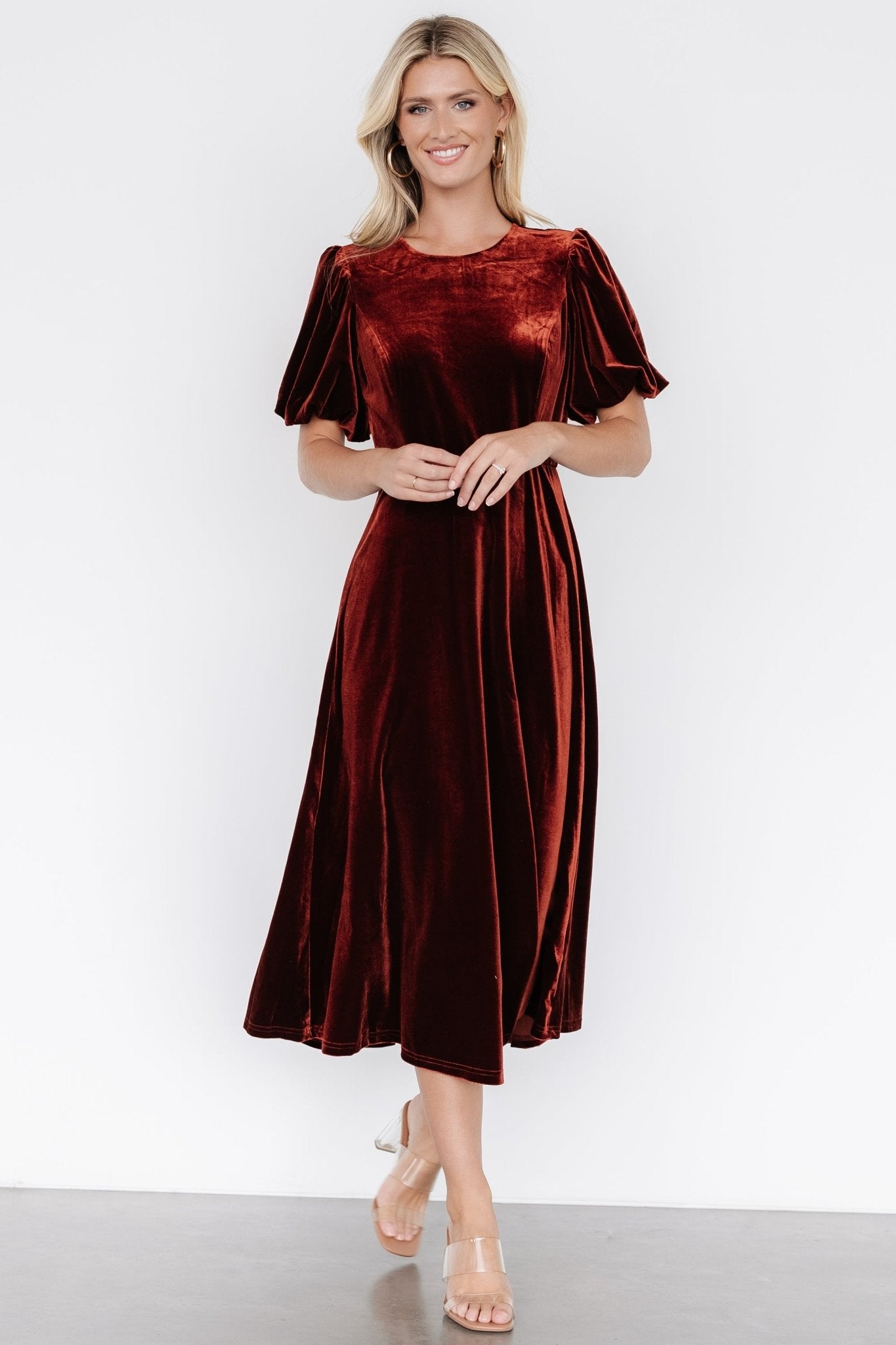 Nita Velvet Midi Dress | Deep Cinnamon Official Site