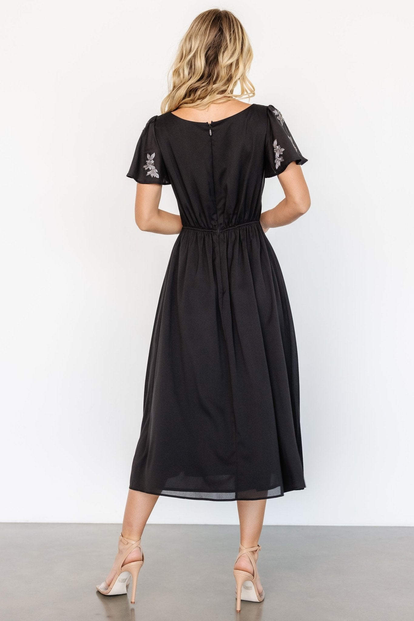 Swan Bead Embroidered Midi Dress | Black Clearance Amazon