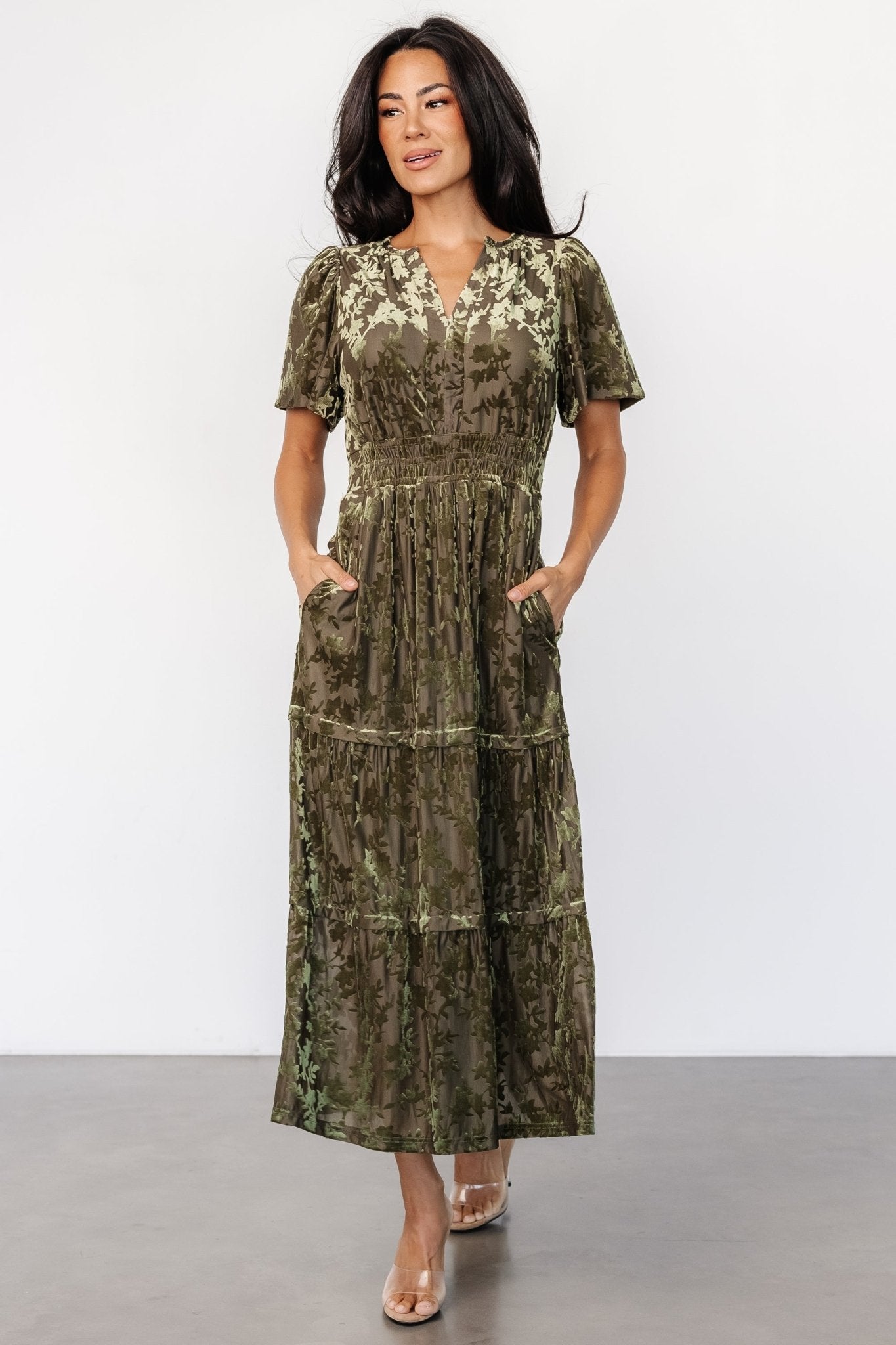 Bronwyn Velvet Dress | Olive Free Shipping High Quality