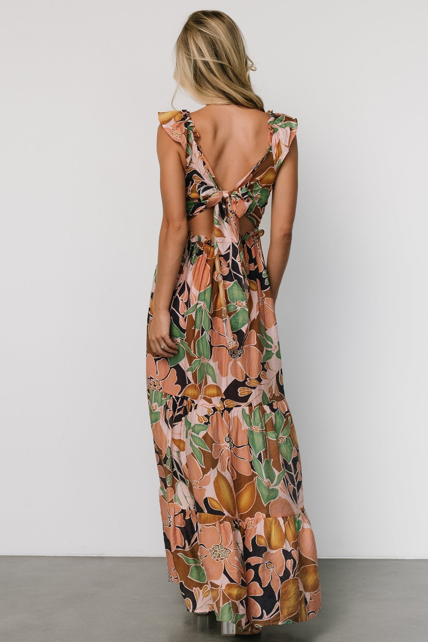 Nylah Back Tie Maxi Dress | Mocha Multi Choice