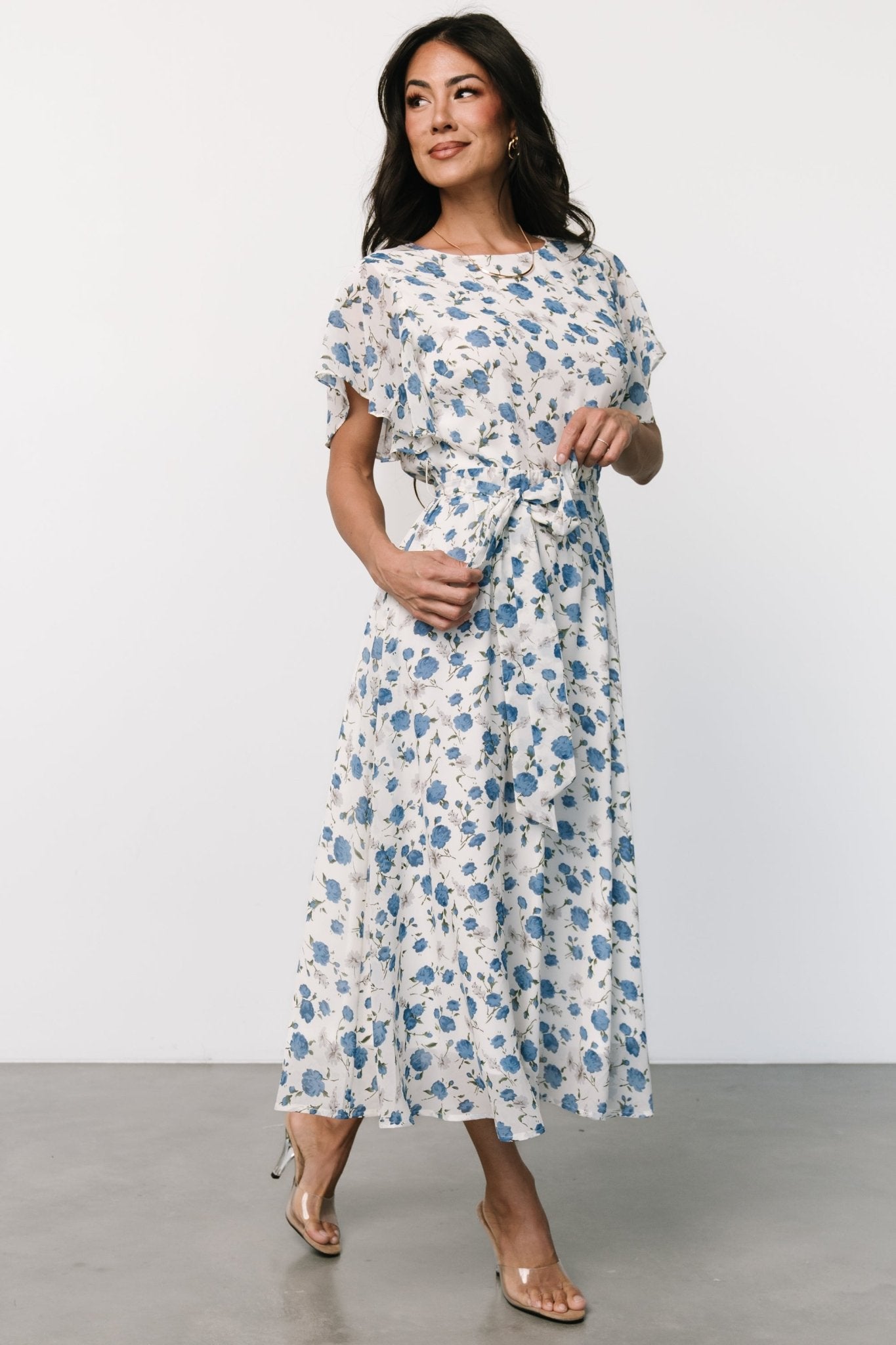 Laurel Midi Dress | Off-White + Blue Floral Clearance Newest