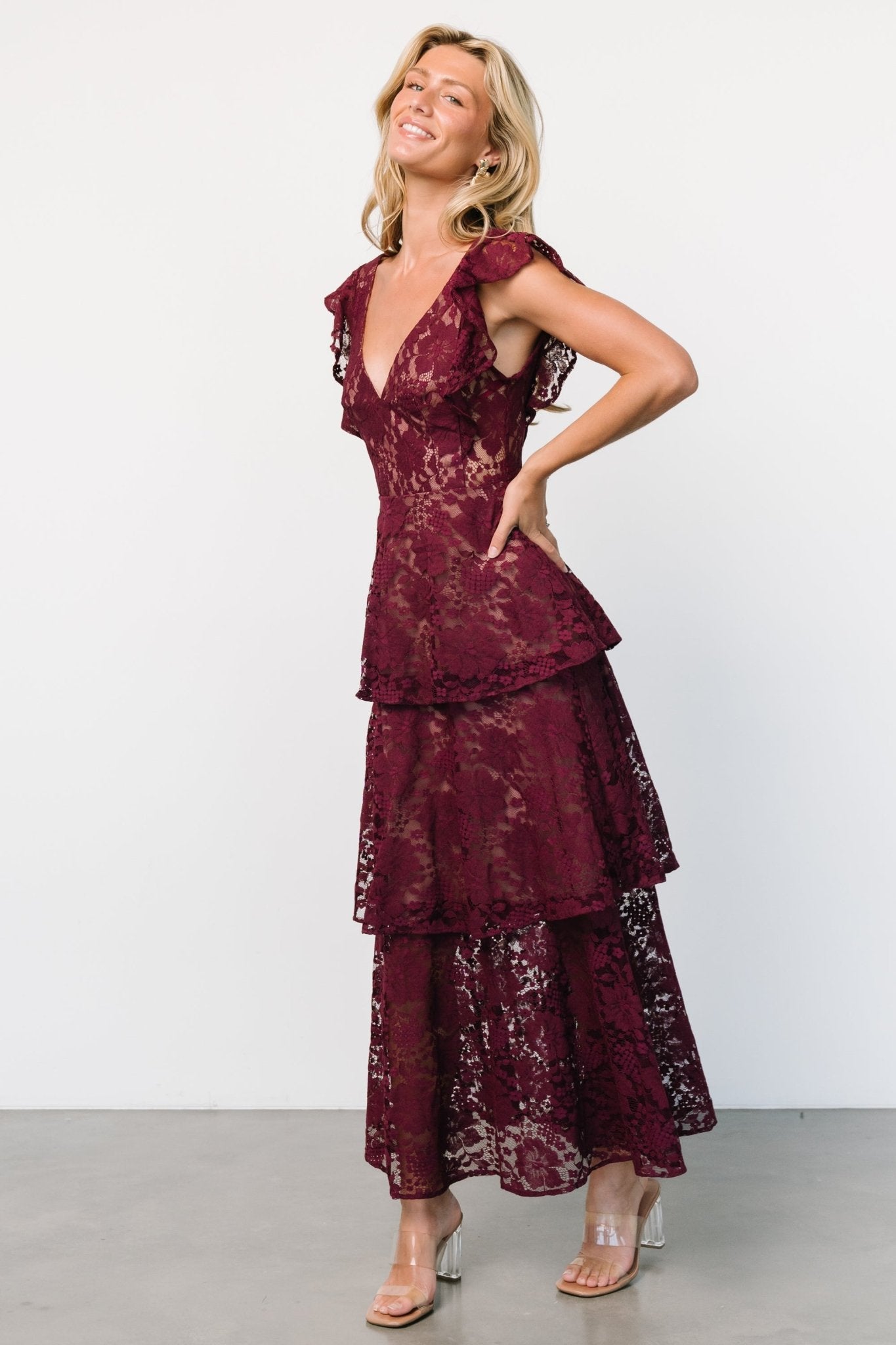 Margot Lace Tiered Maxi Dress | Wine Cheap Online Online