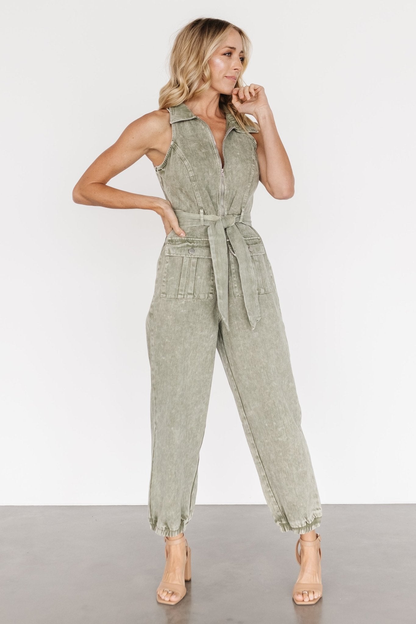 Zahara Sleeveless Jumpsuit | Washed Olive Cheap Sale Genuine