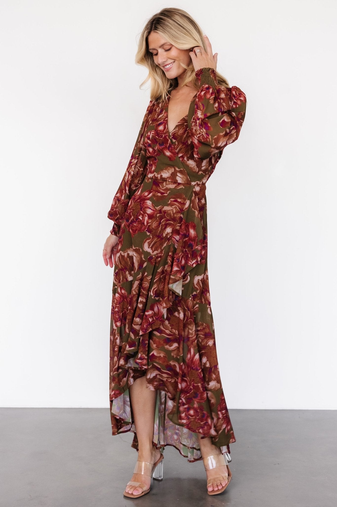 Maryana Ruffle Dress | Olive Floral Affordable Cheap Online