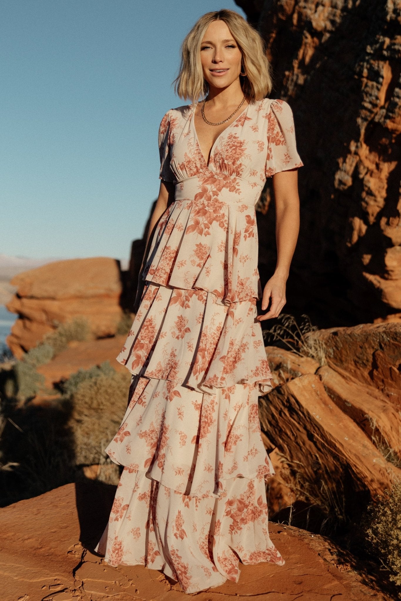 Montaigne Ruffle Maxi Dress | Rose Floral Geniue Stockist For Sale