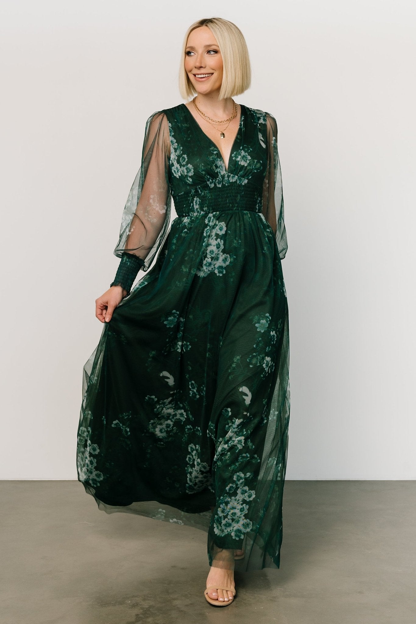 Layla Tulle Maxi Dress | Dark Green Multi Cheap Sale Lowest Pice