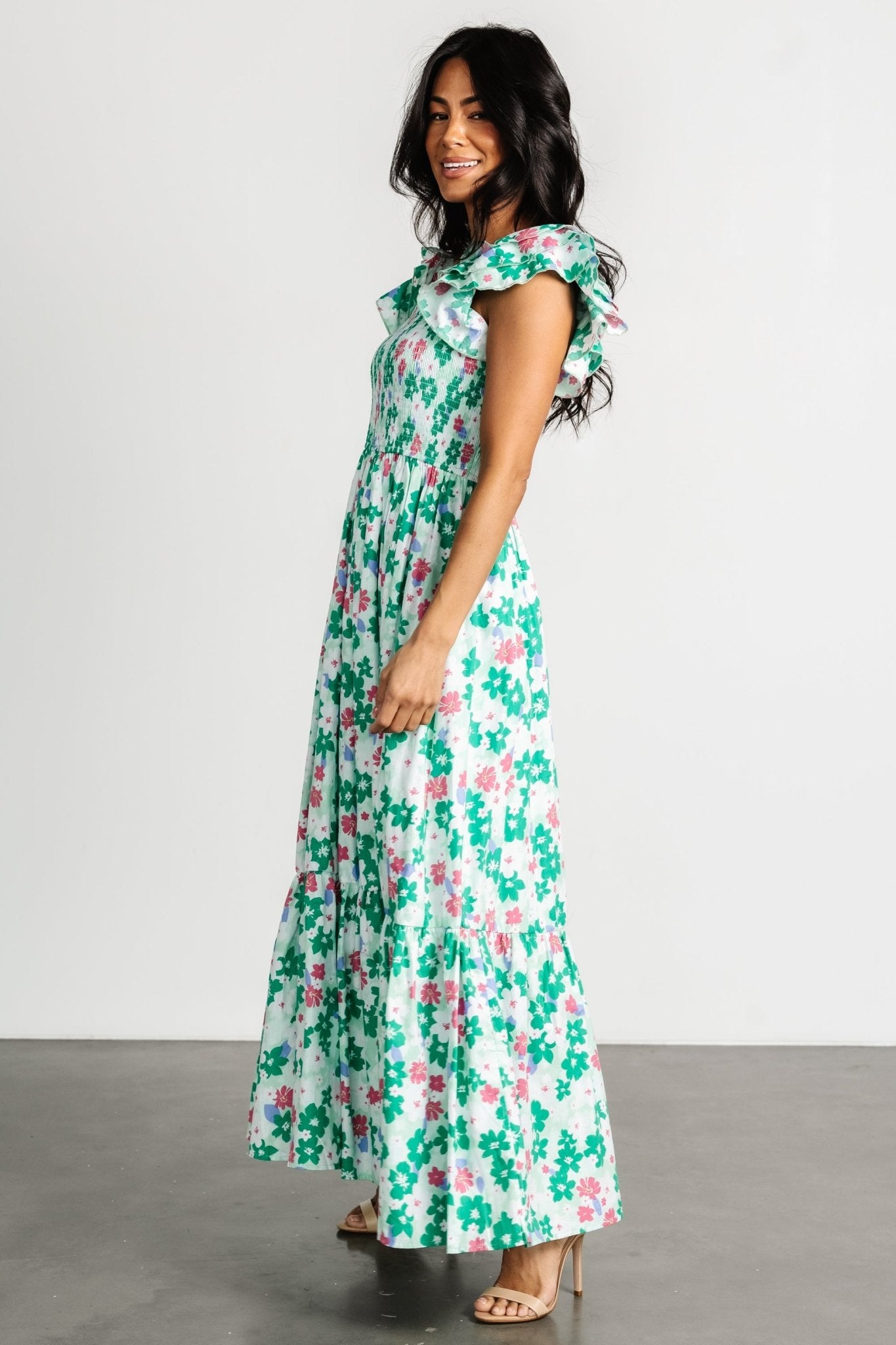 Laguna Smocked Maxi Dress | Green Floral Cheap Amazon