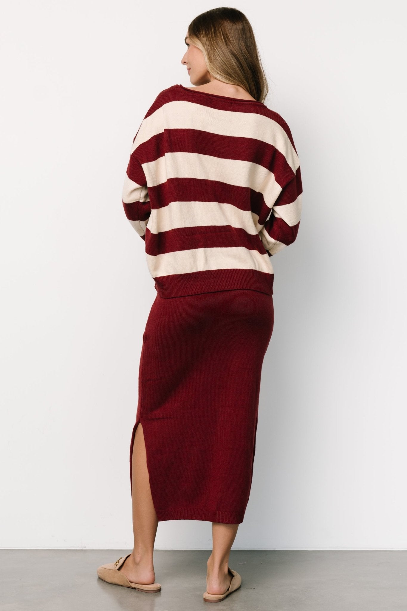 Carlotta Sweater + Skirt Set | Burgundy + Cream Genuine For Sale