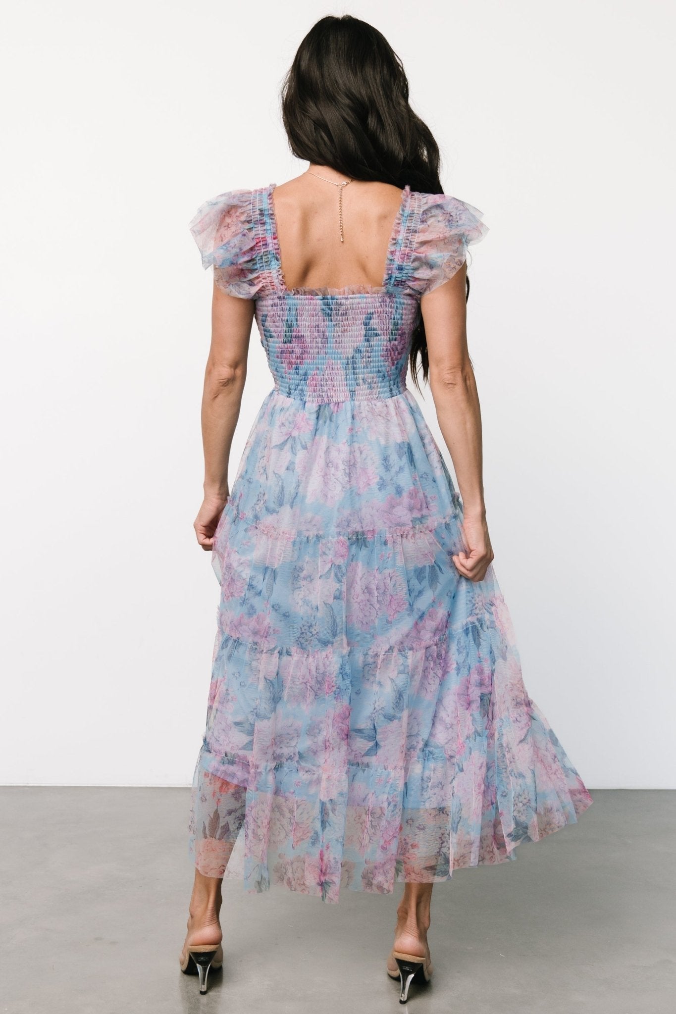 Clementine Tulle Midi Dress | Light Blue + Pink Where To Buy