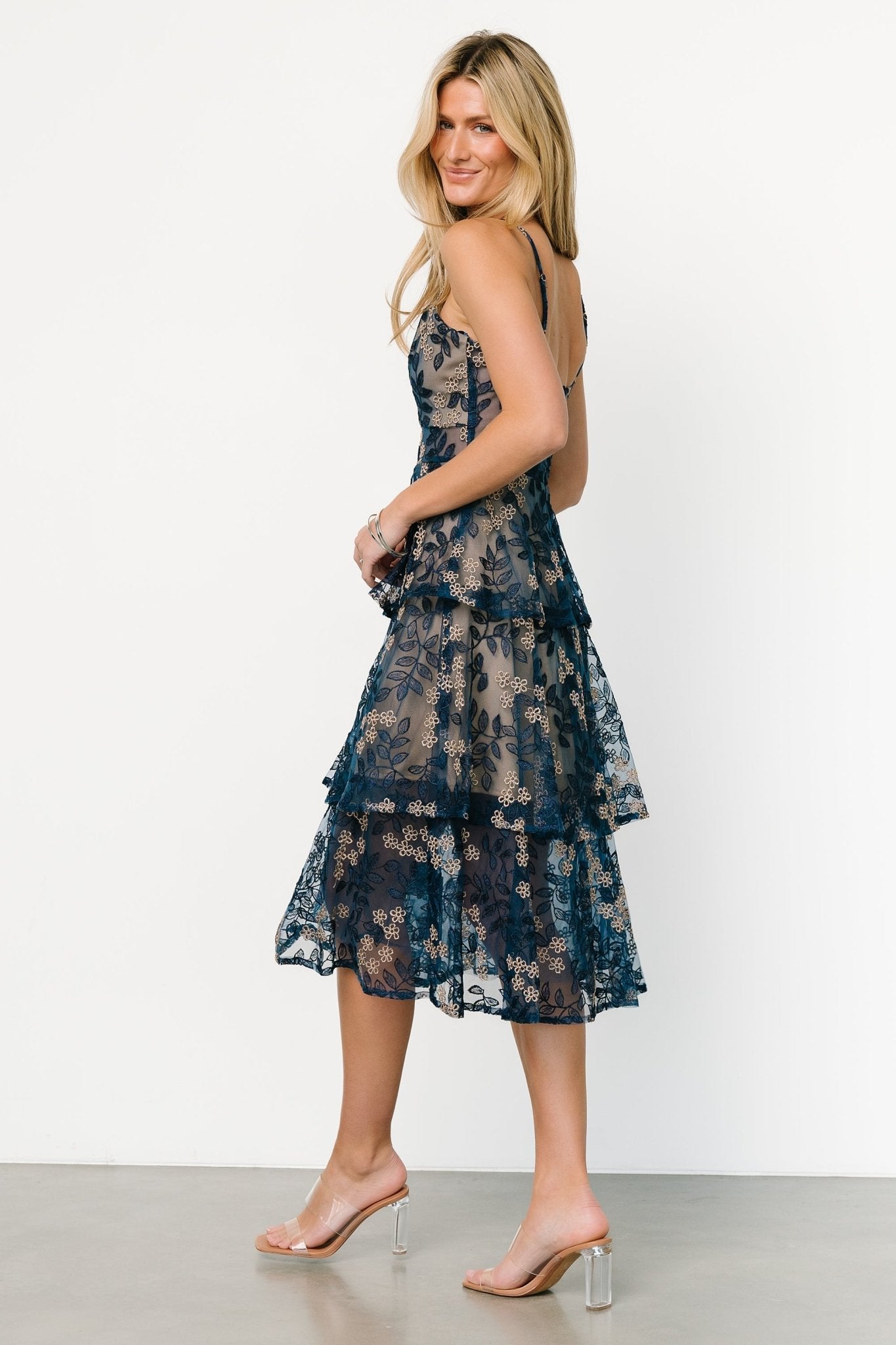 Georgiana Embroidered Midi Dress | Navy Clearance Pices