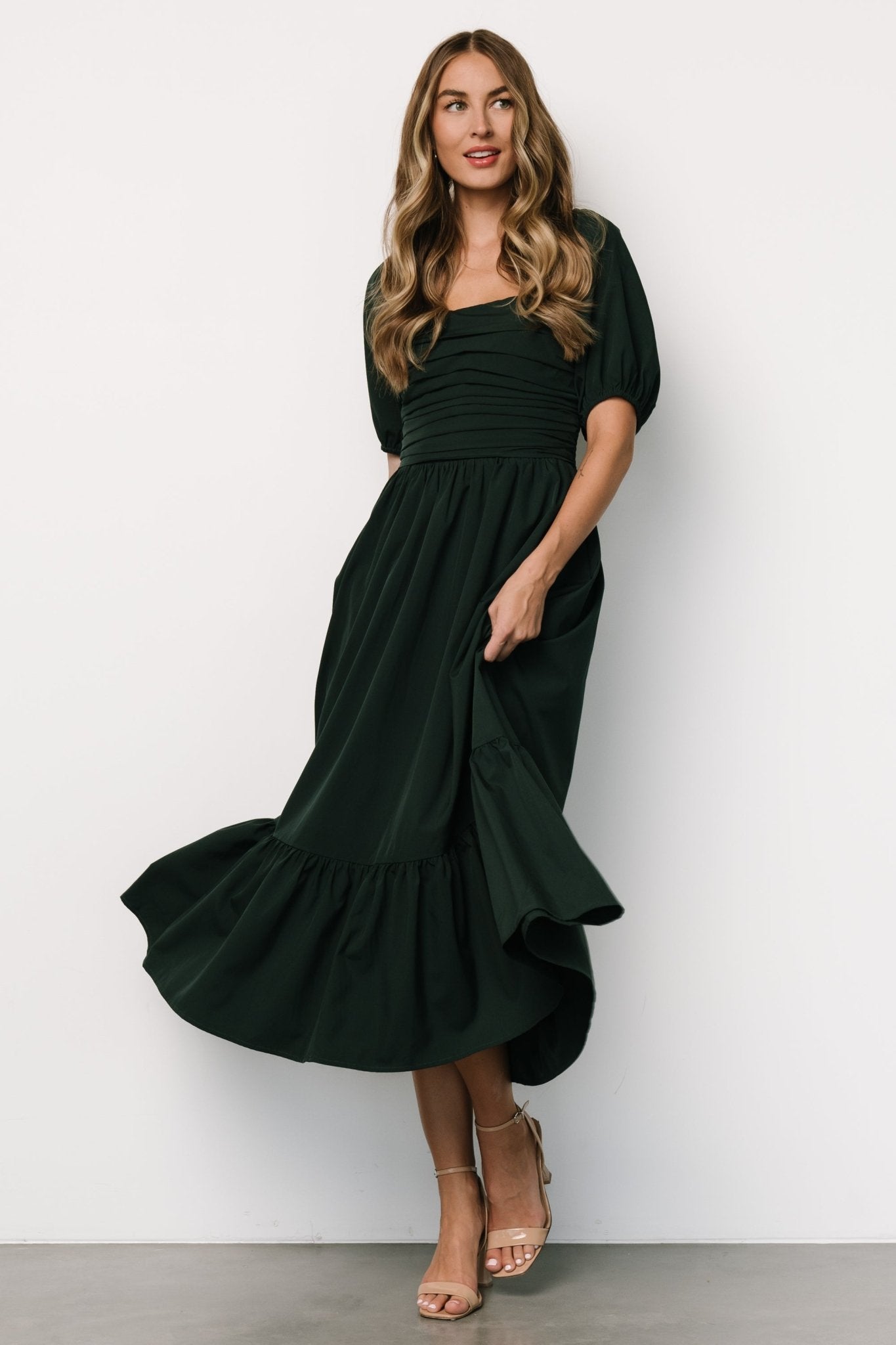 Andrea Pleated Midi Dress | Forest Green Outlet Get To Buy