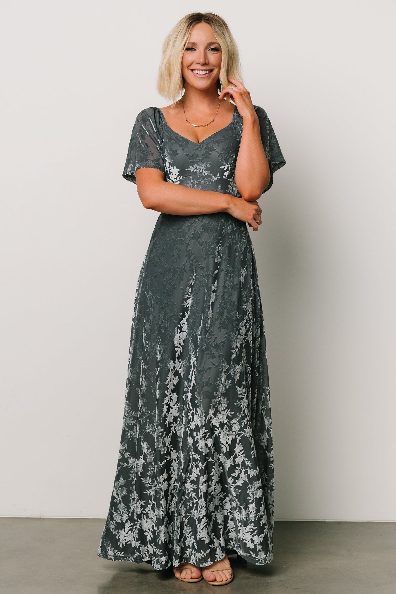 Everley Velvet Maxi Dress | Dusty Blue Clearance Clearance