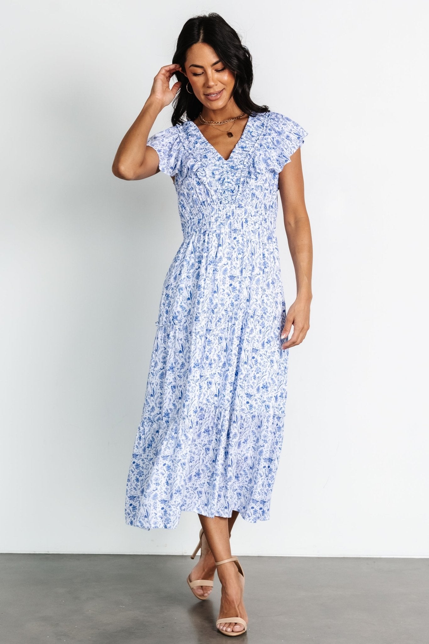 Crete Midi Dress | Blue + White Clearance How Much