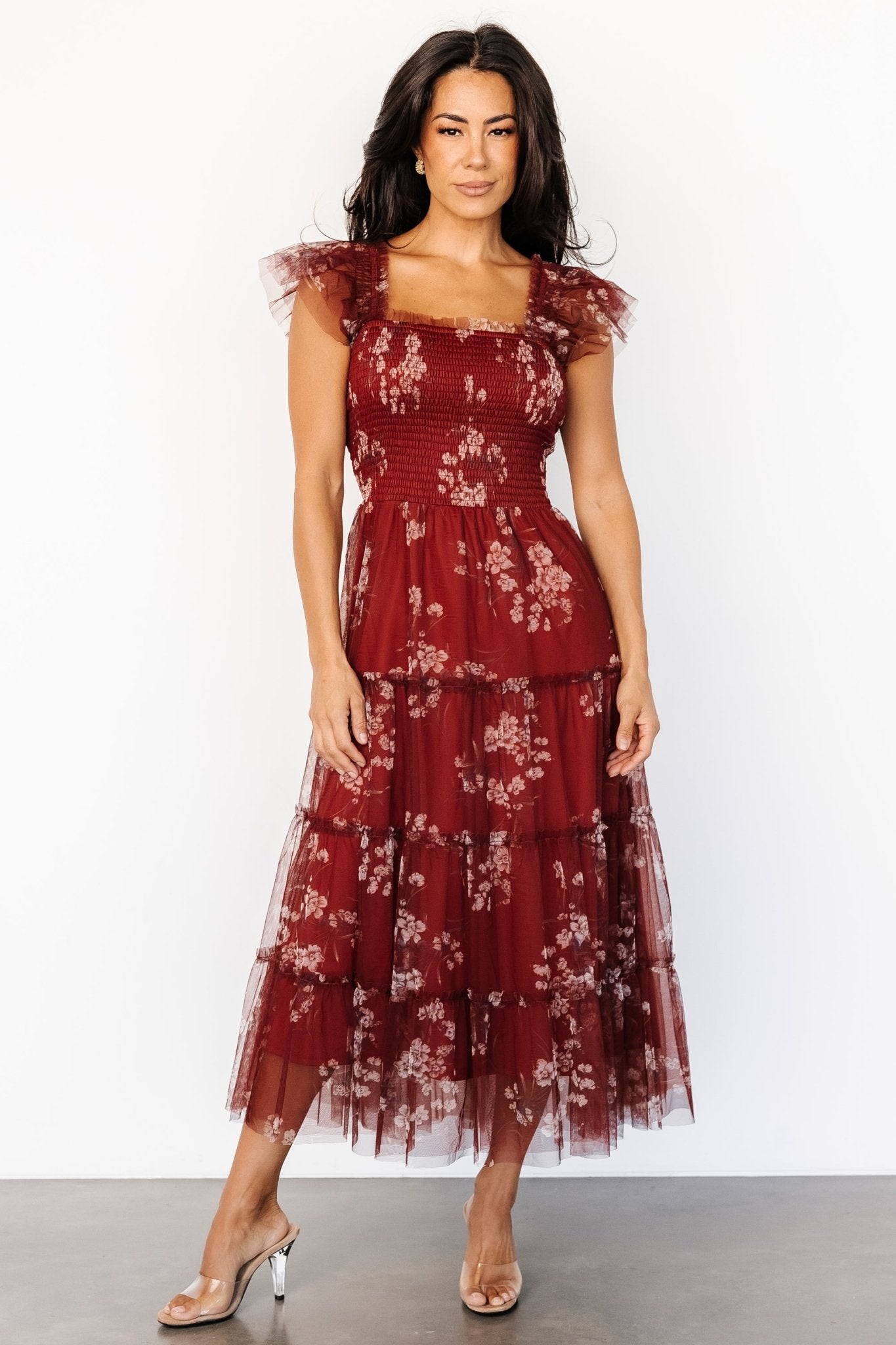 Clementine Tulle Midi Dress | Rust Floral Store Sale