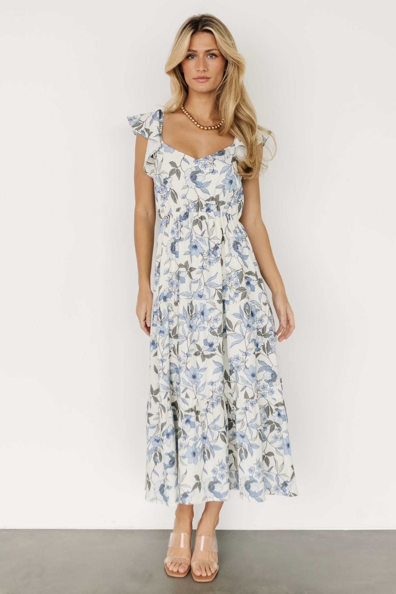 Sorrento Ruffle Dress | Blue Floral Cheap Pirce